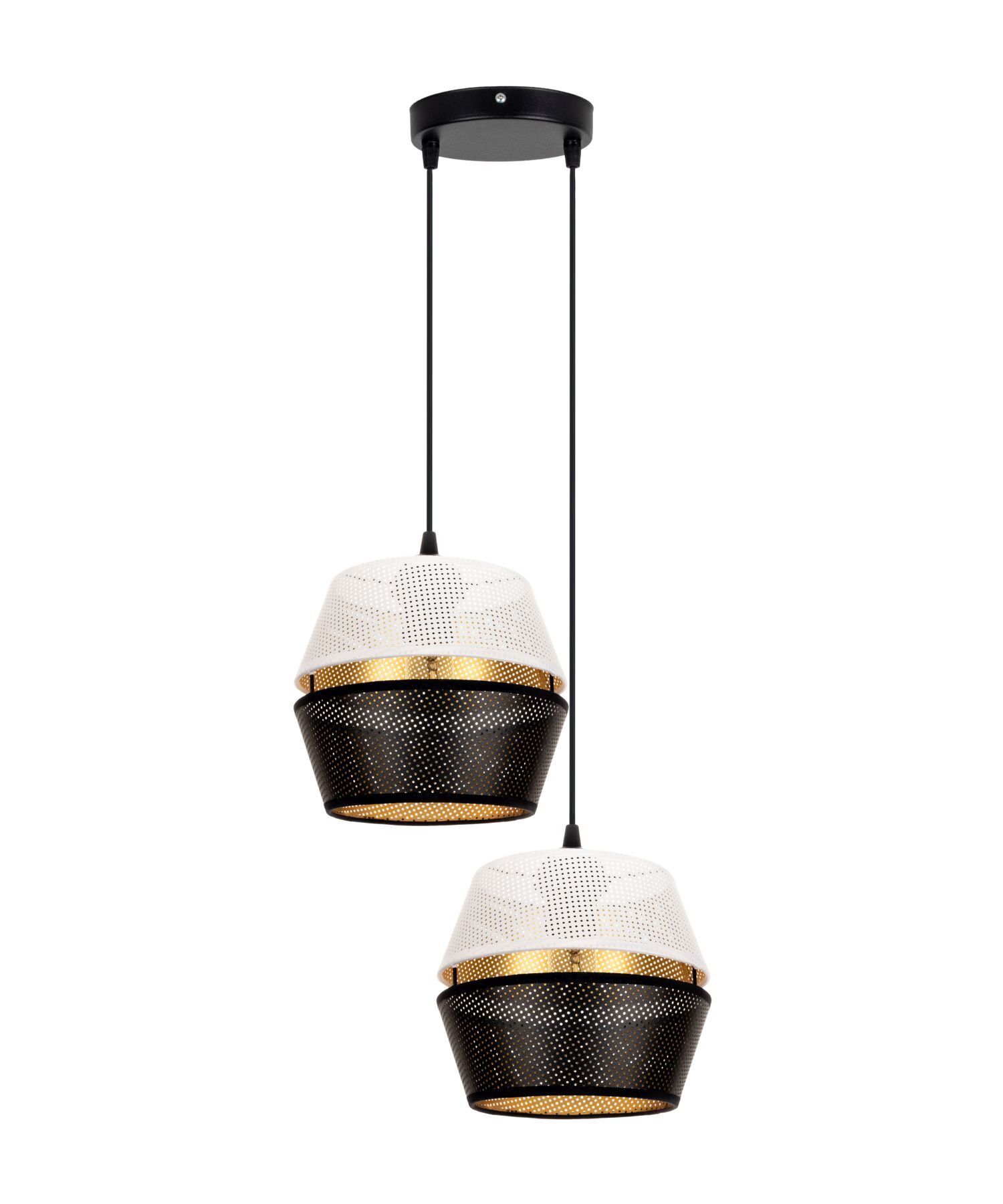 Lampe à suspendre noir blanc or métal 2flmg L:40 cm E27