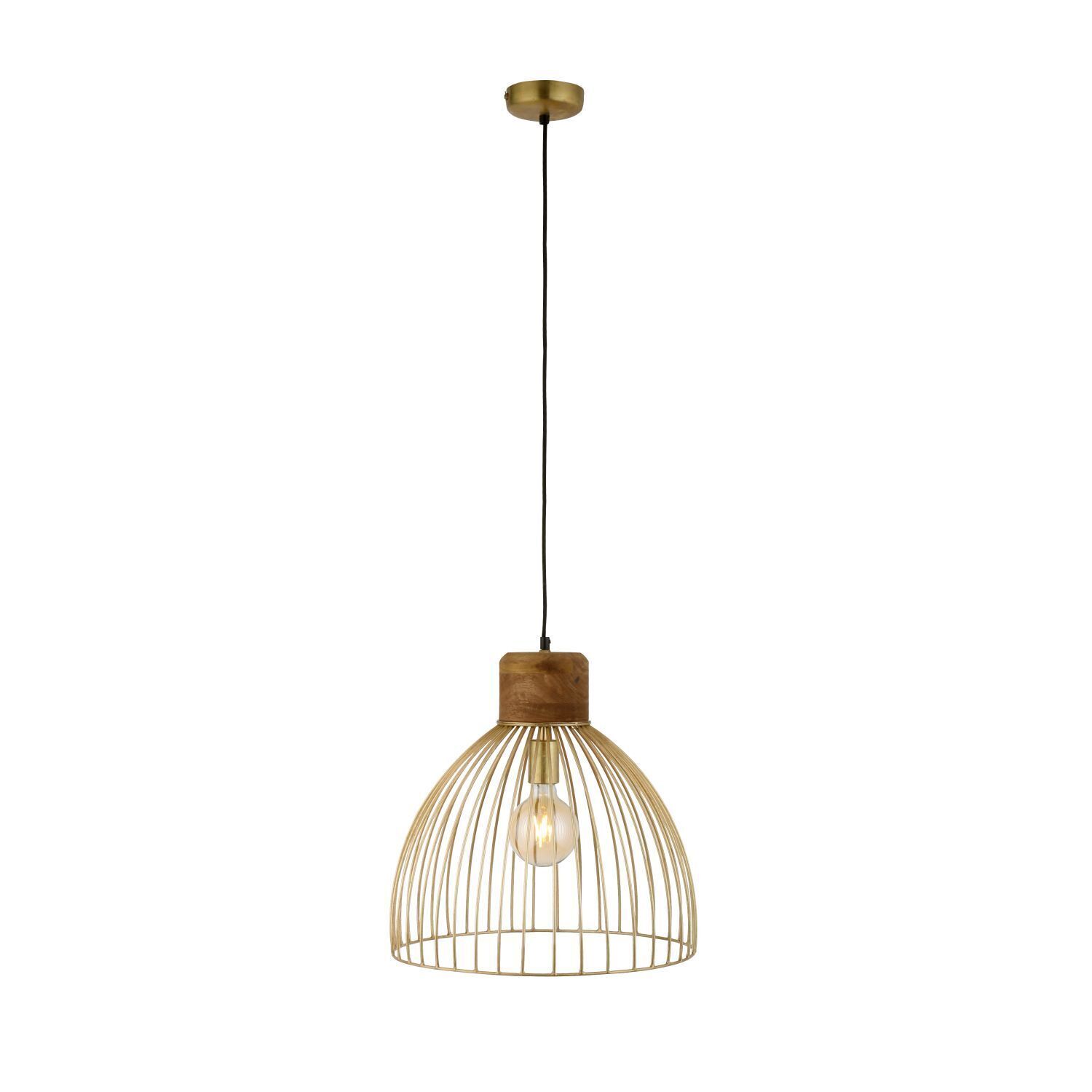 Suspension ronde vintage bois métal Ø40 cm E27