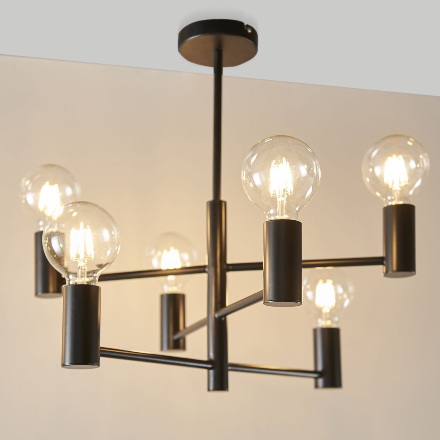 Lampe de plafonnier métal noir L : 55,3 cm minimaliste 6x E27