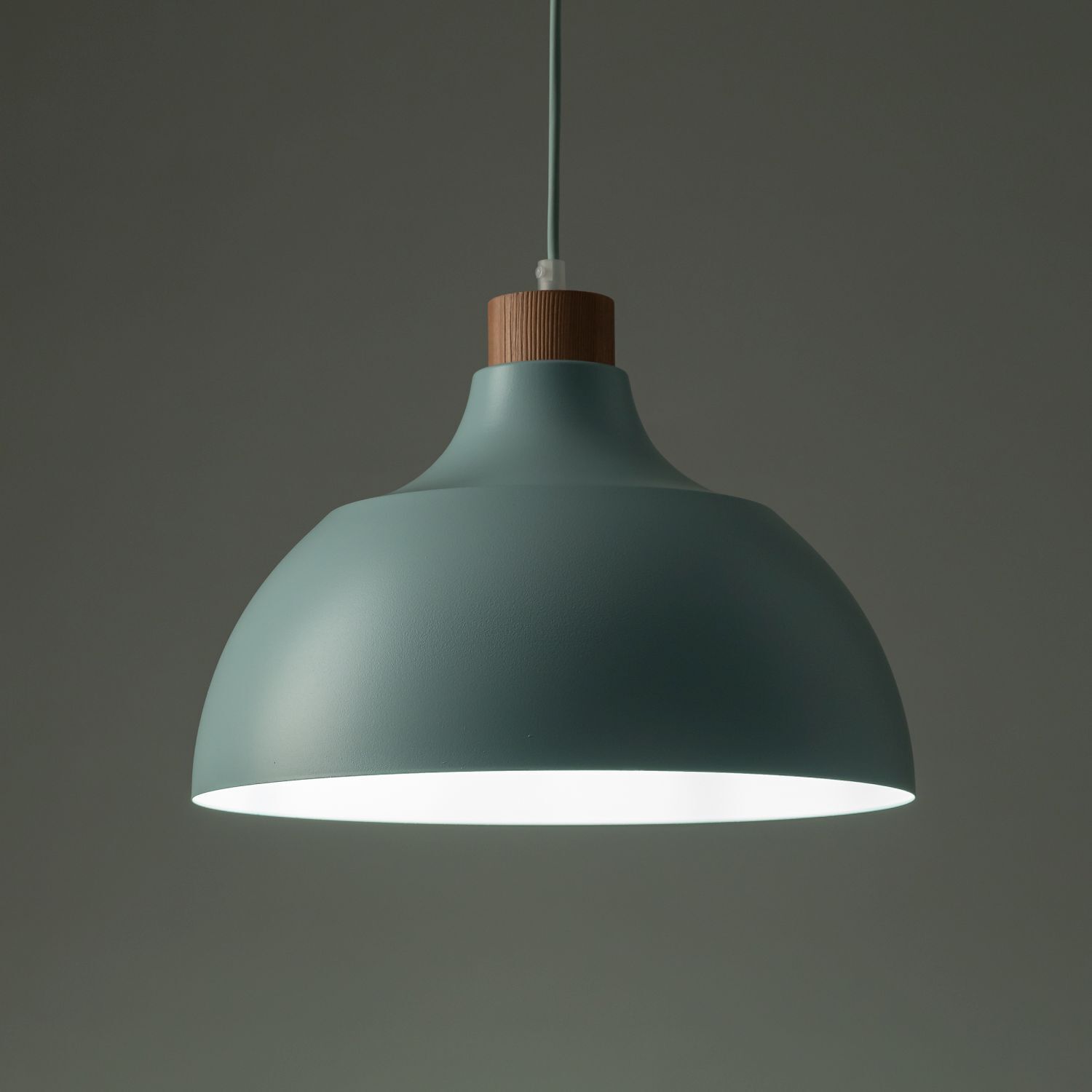 Lampe à suspendre métal bois Ø 34 cm rond menthe verte E27 Retro