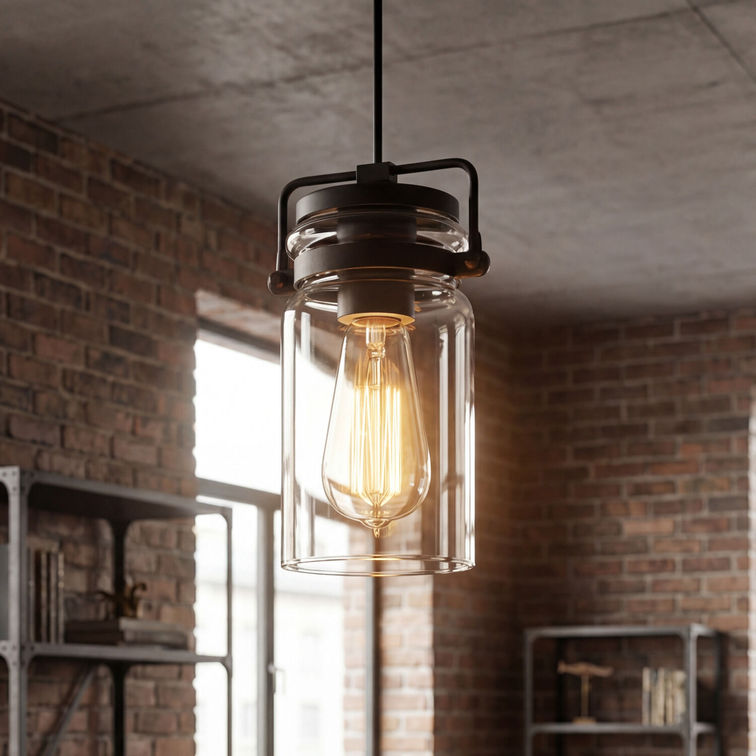 Pendelleuchte, Lampe, Glas, Glühbirne, Industriell