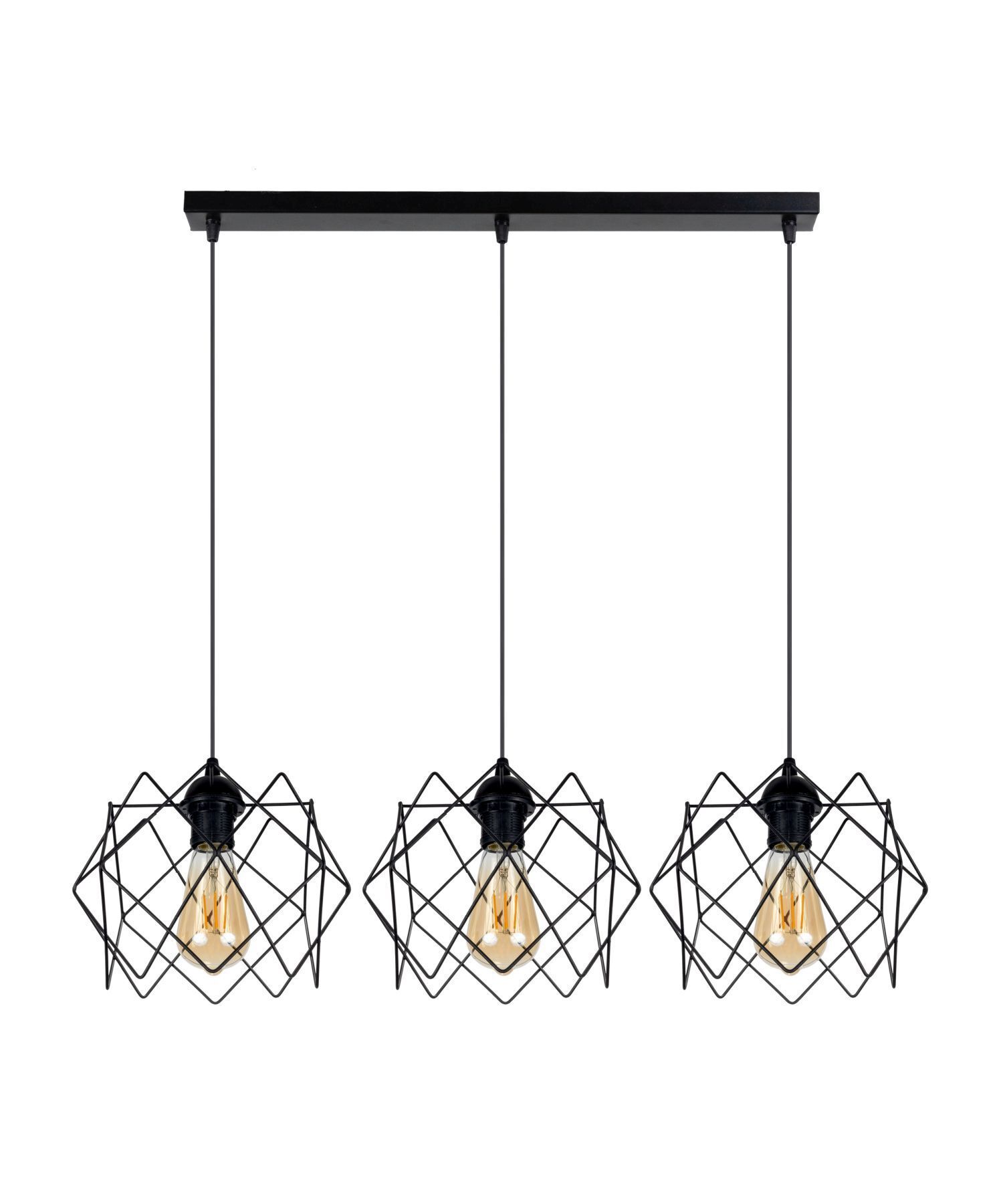 Longue lampe suspendue Loft Noir Métal E27 3-flamme