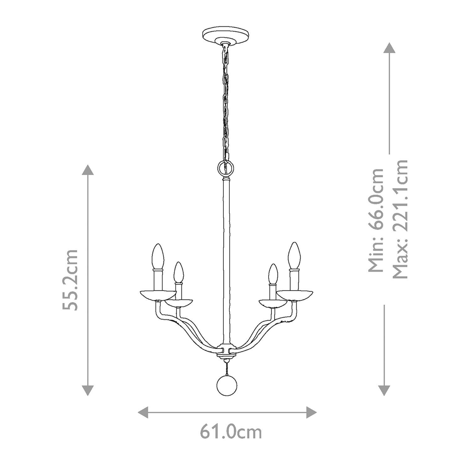 Lustre blanc en métal de 61 cm de large pour 4x E14 style campagnard