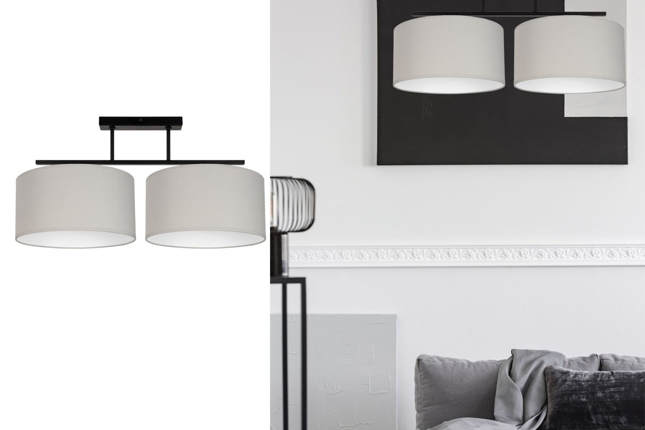 Blendarme Lampe de plafonnier Tissu Noir Gris Blanc E27 70 cm Lampe