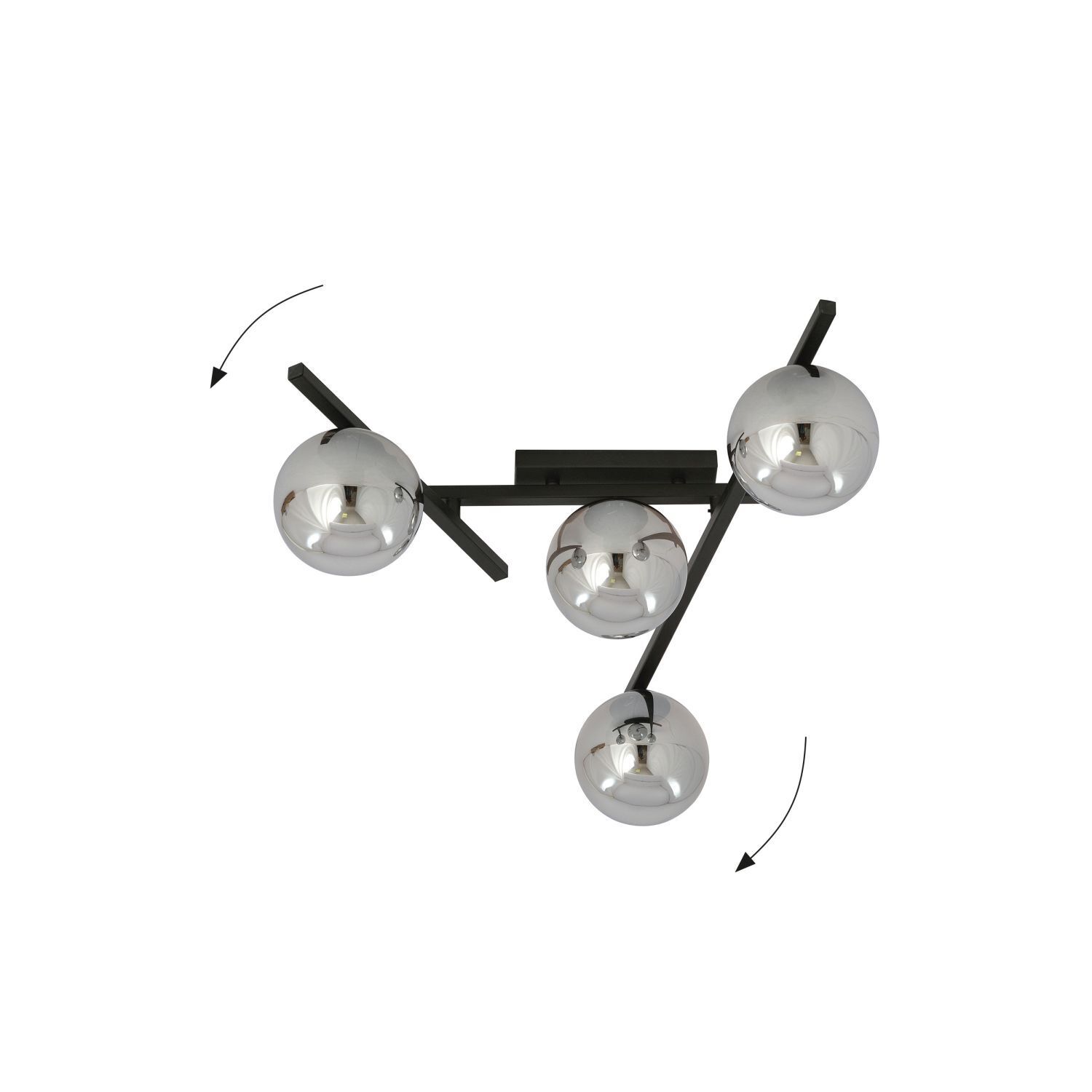 Lampe de plafond verre fumé métal 63 cm de long E14 4 flammes