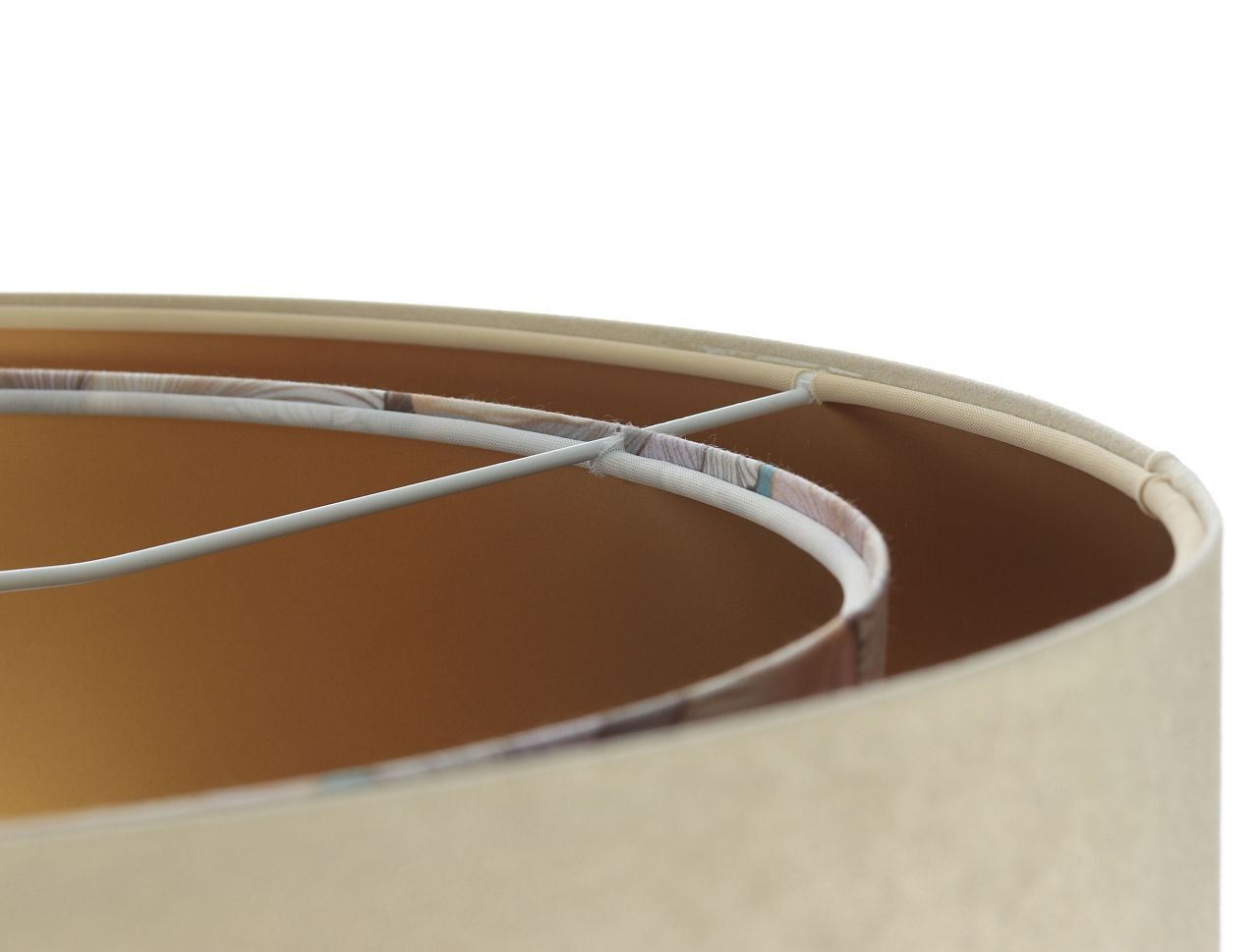 Suspension ronde D : 50 cm E27 Tissu en beige crème or
