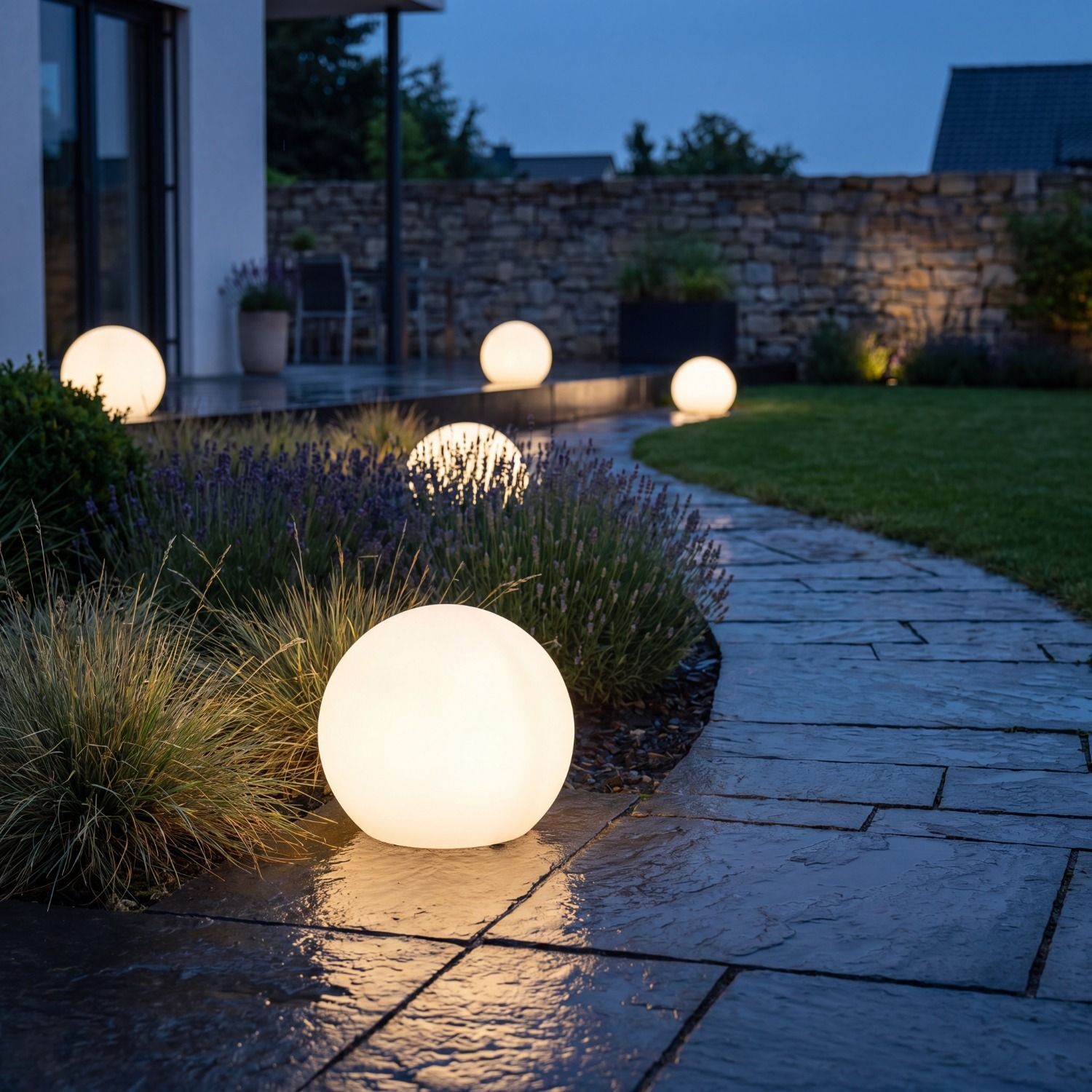 Gartenweg Beleuchtung, LED Kugel, Lichtkugel, Gartenstein, Außenbeleuchtung
