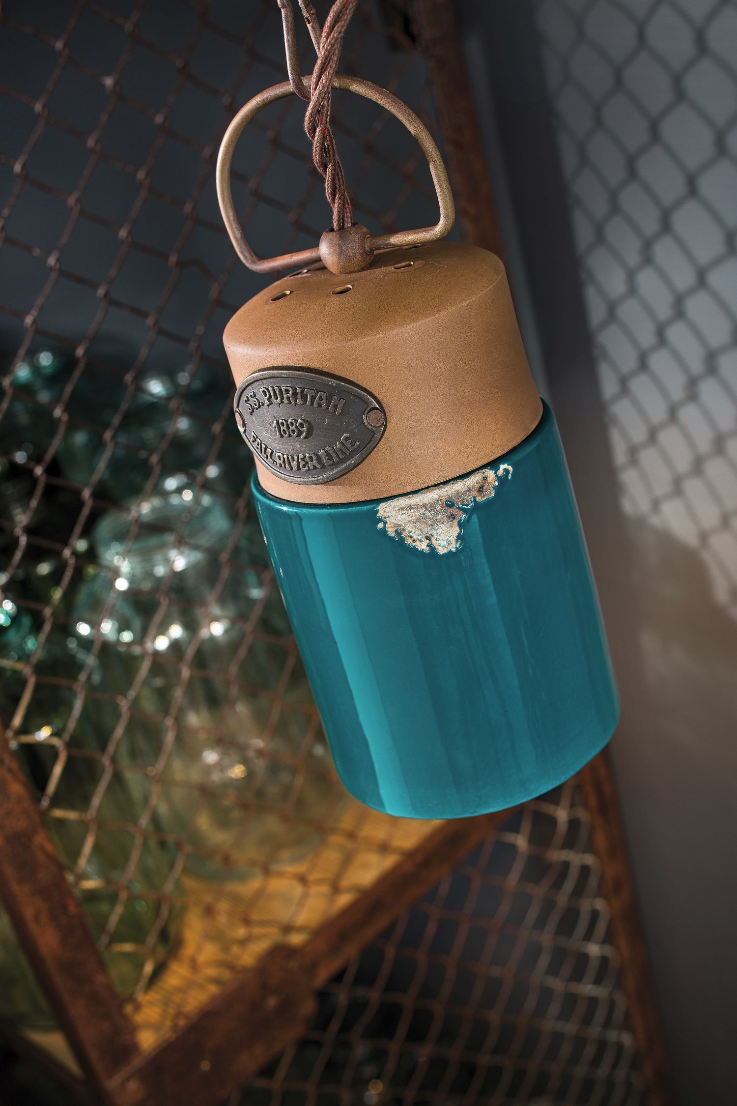 Pendelleuchte Metall Keramik E27 rund D: 12,5 cm Petrol Einmachglas