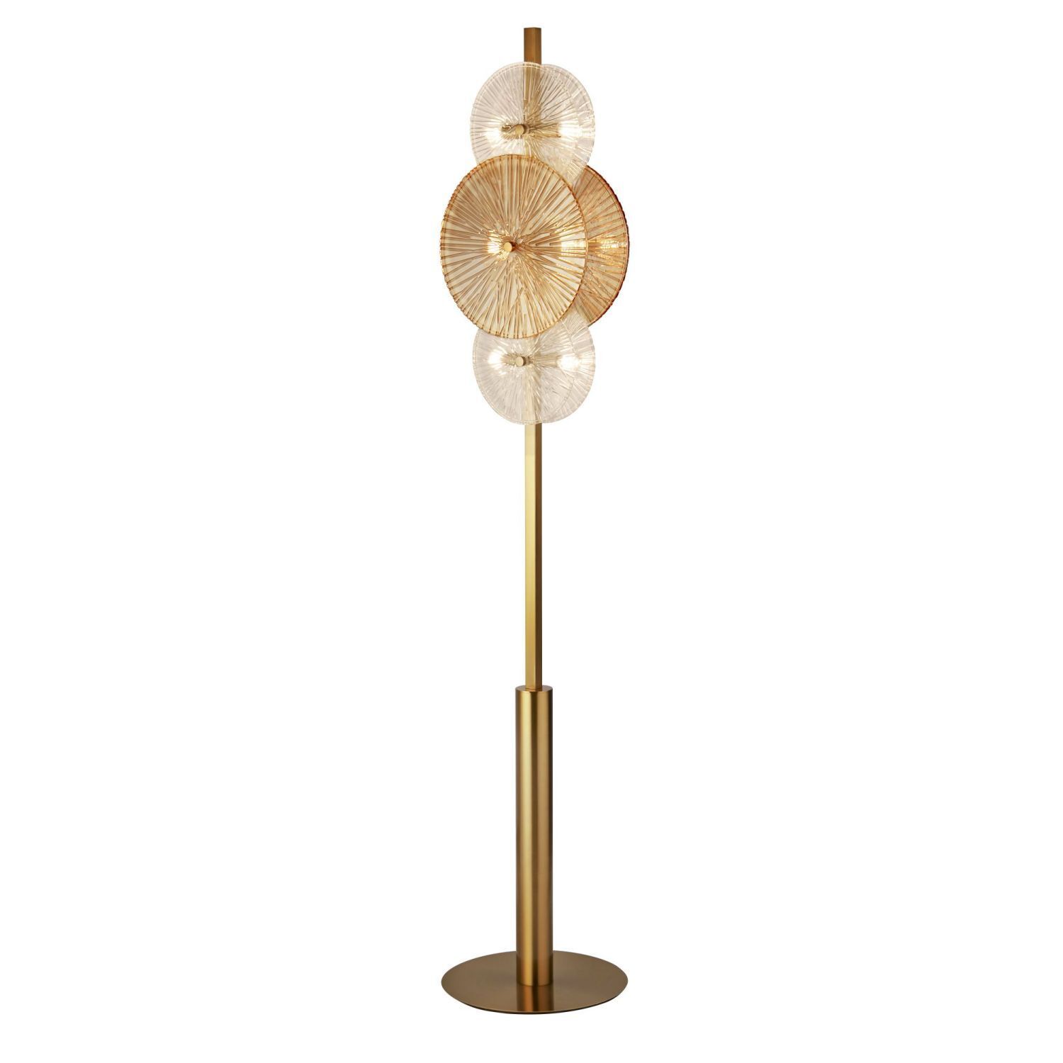 Lampadaire verre métal 151 cm laiton ambre clair 6x G9