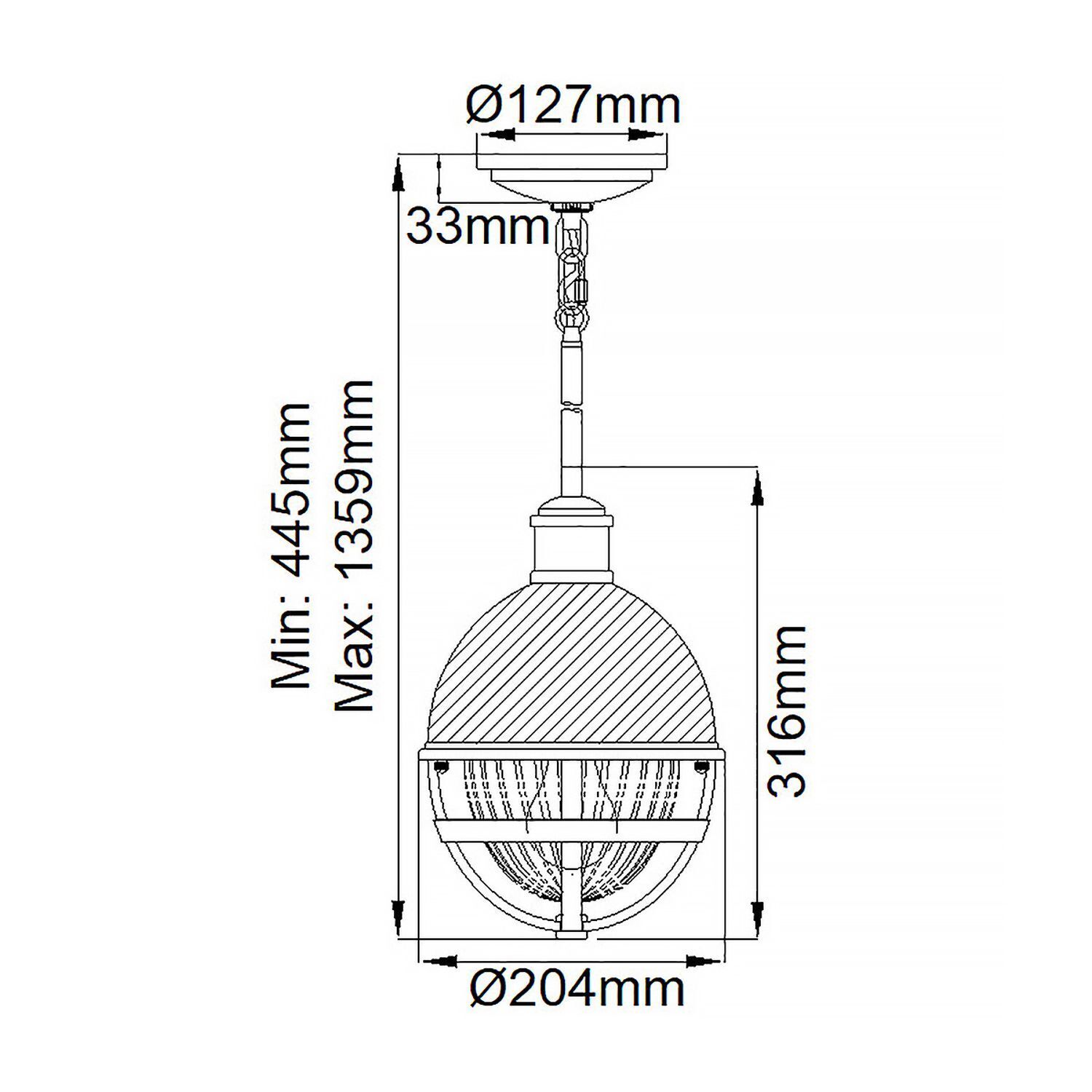 Petite lampe à suspendre Ø 20,4 cm rond H : max. 135,9 cm métal verre
