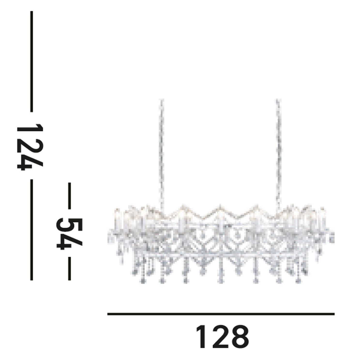 Lustre en chrome 14 flammes E14 L:128 cm allongé