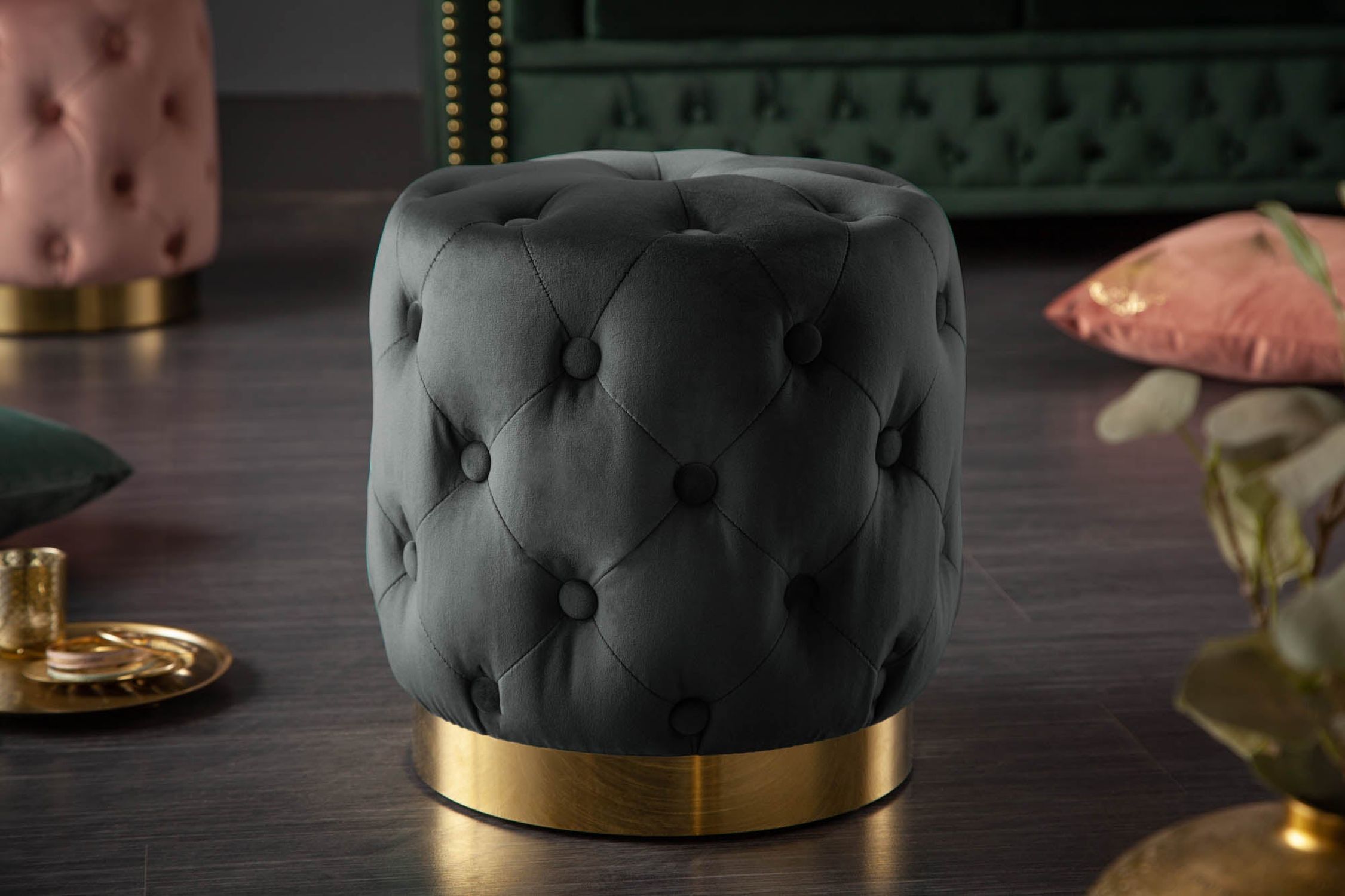 Pouf noir or en velours métal Ø 37 cm petit Moebel, Osmanisch