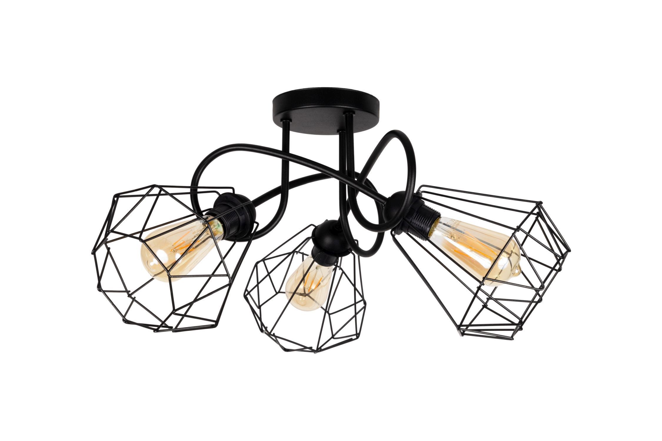 Lampe de plafonnier noir rétro métal E27 L:65 cm 3-flamme