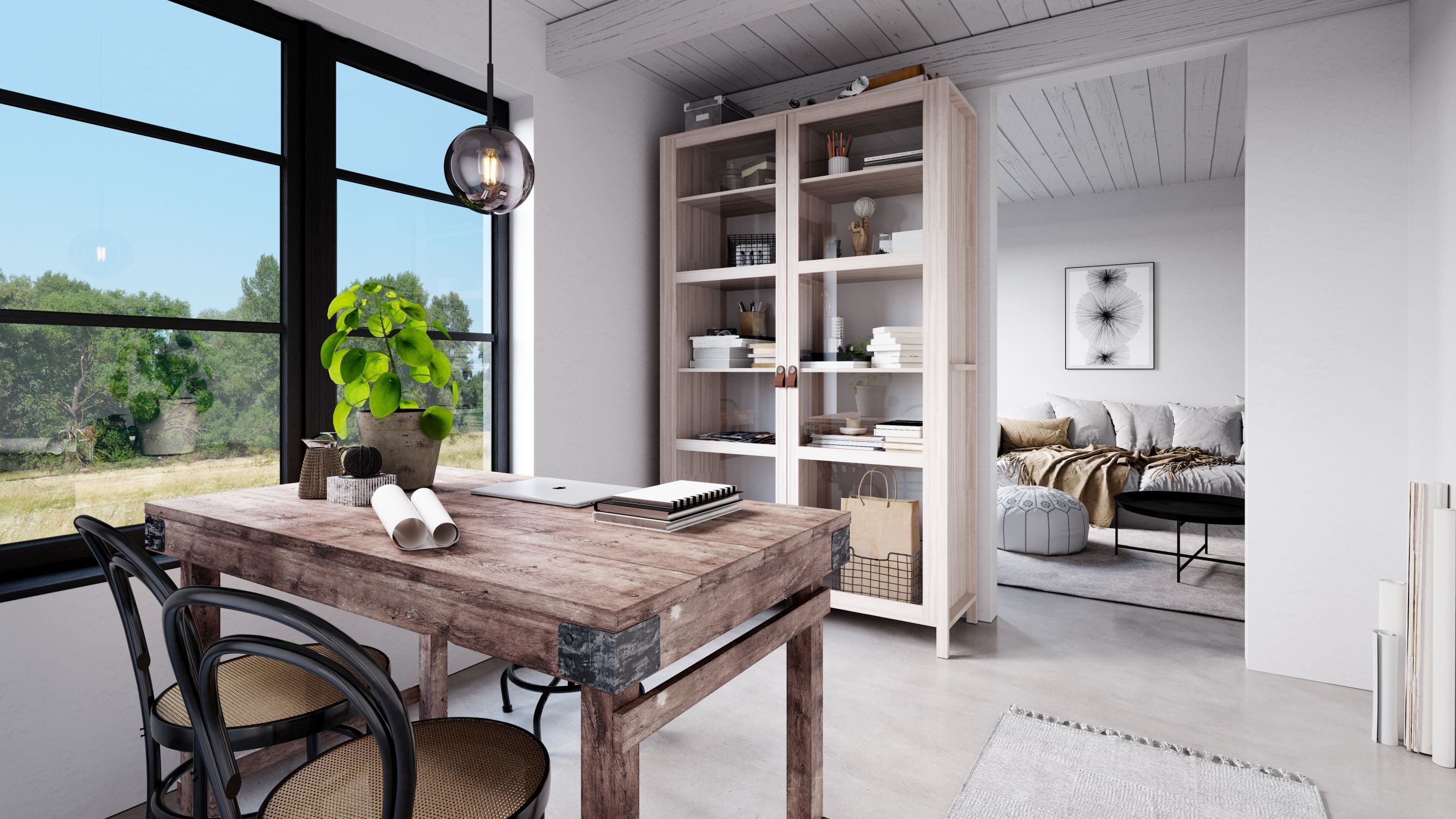 Pendelleuchte Kugelschirm Rauchglas 18 cm breit E27 Retro Arbeitszimmer, Esstisch, Holz, Regal, Wohnzimmer