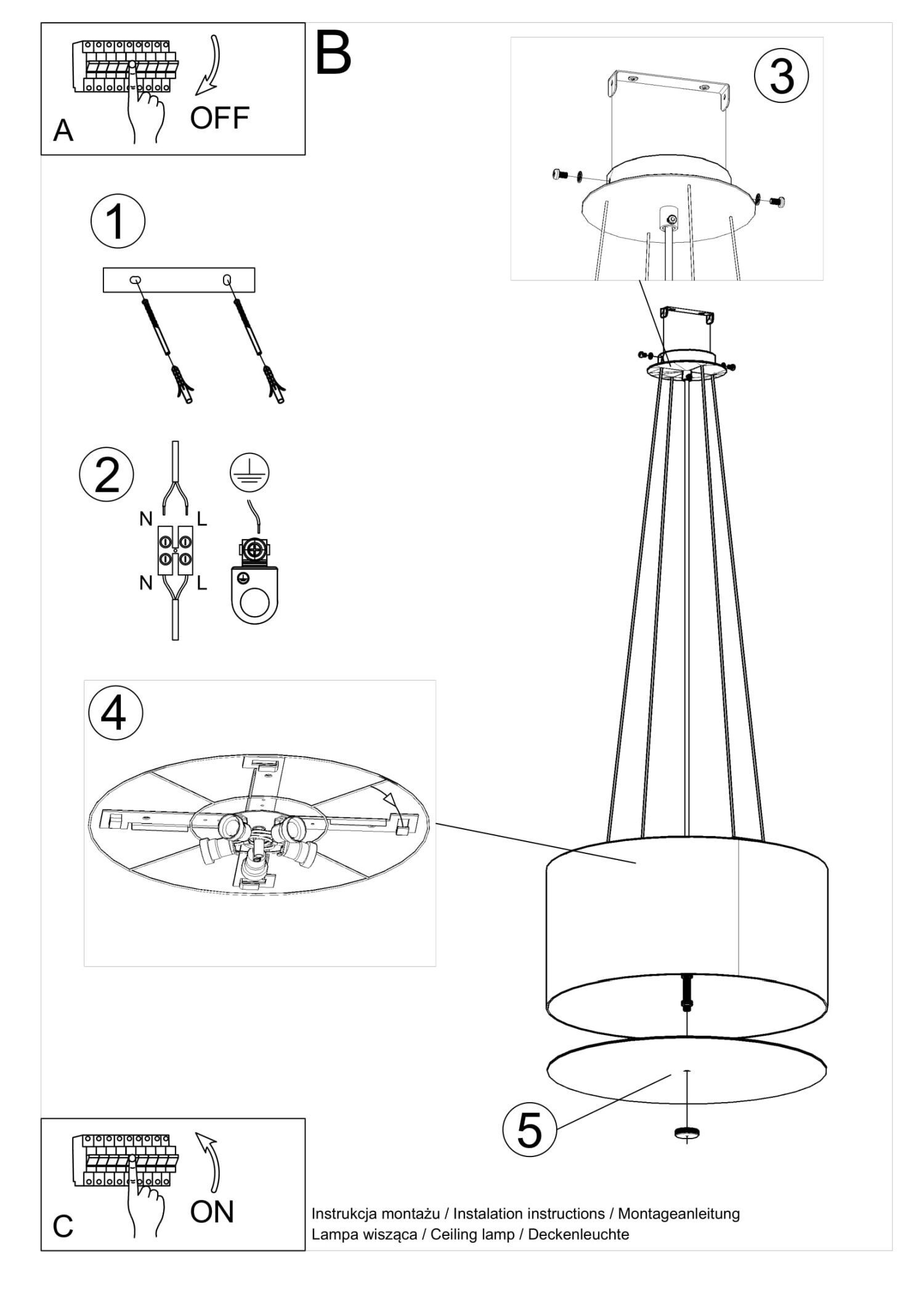 Suspension Tissu Verre Ø 50 cm Noir éblouissant rond