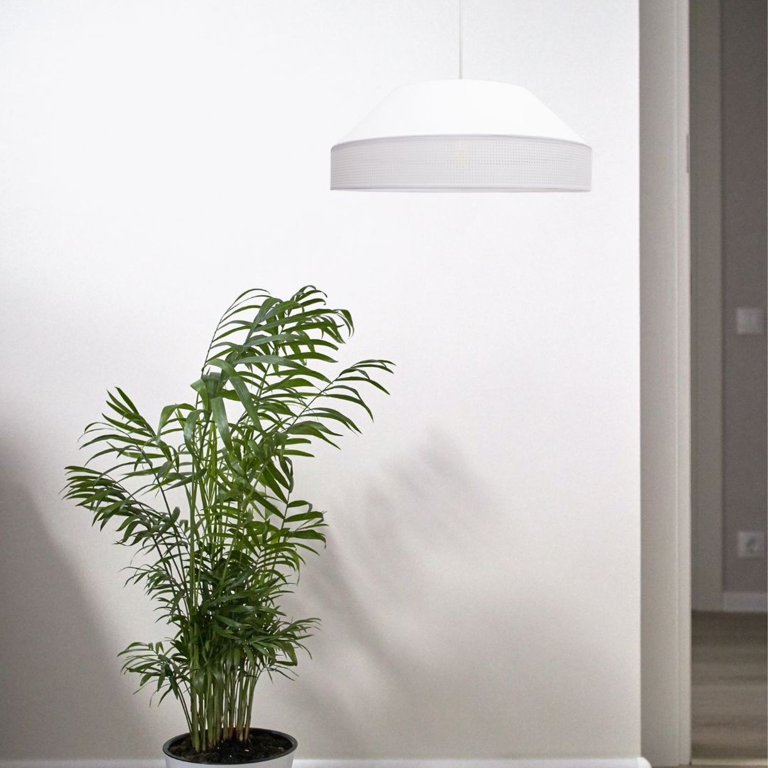 Weiße Hängeleuchte blendarm Stoff wohnlich B:45 cm E27 pflanze, palme, grün, topfpflanze, zimmerpflanze