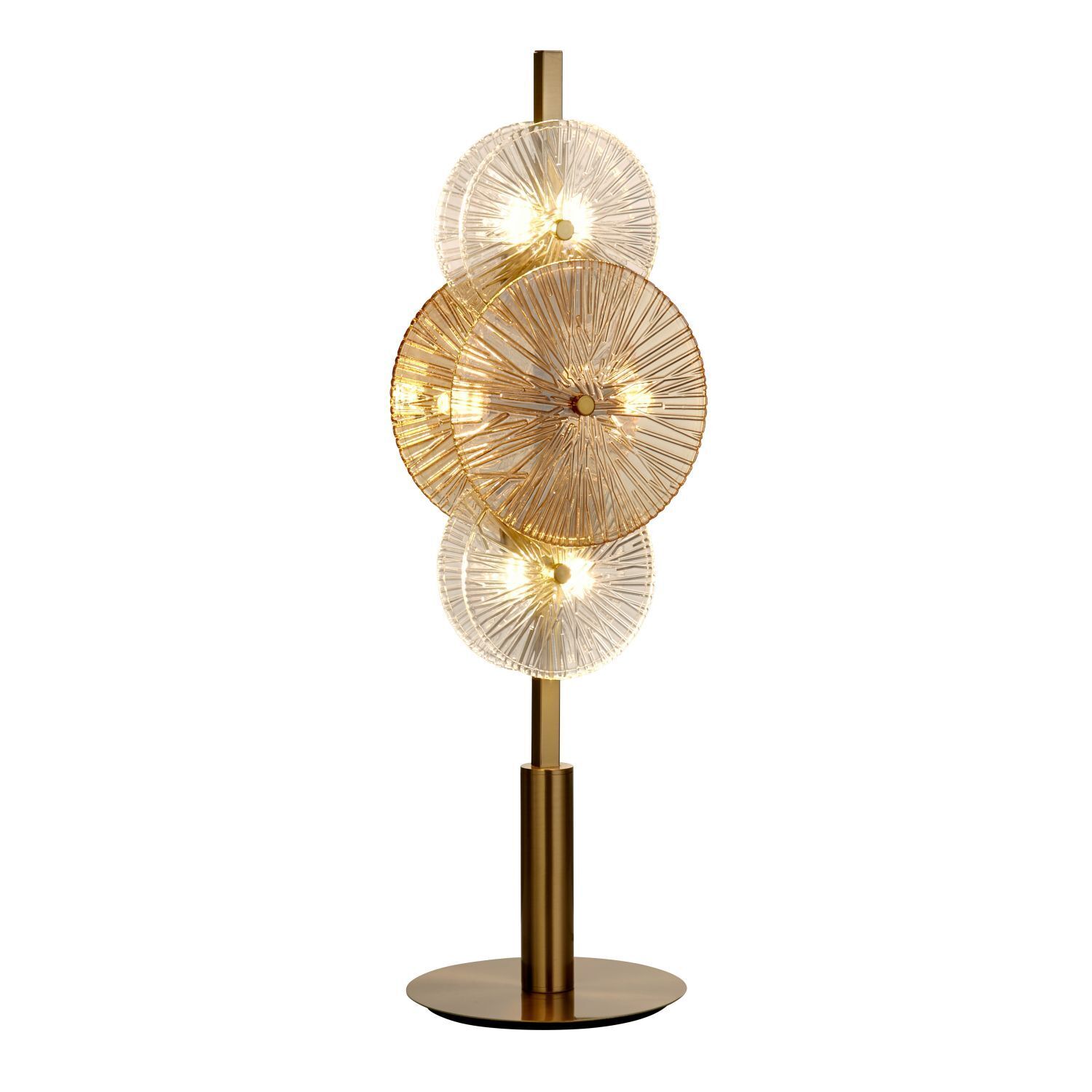 Lampe de table verre métal 66 cm en laiton ambre clair