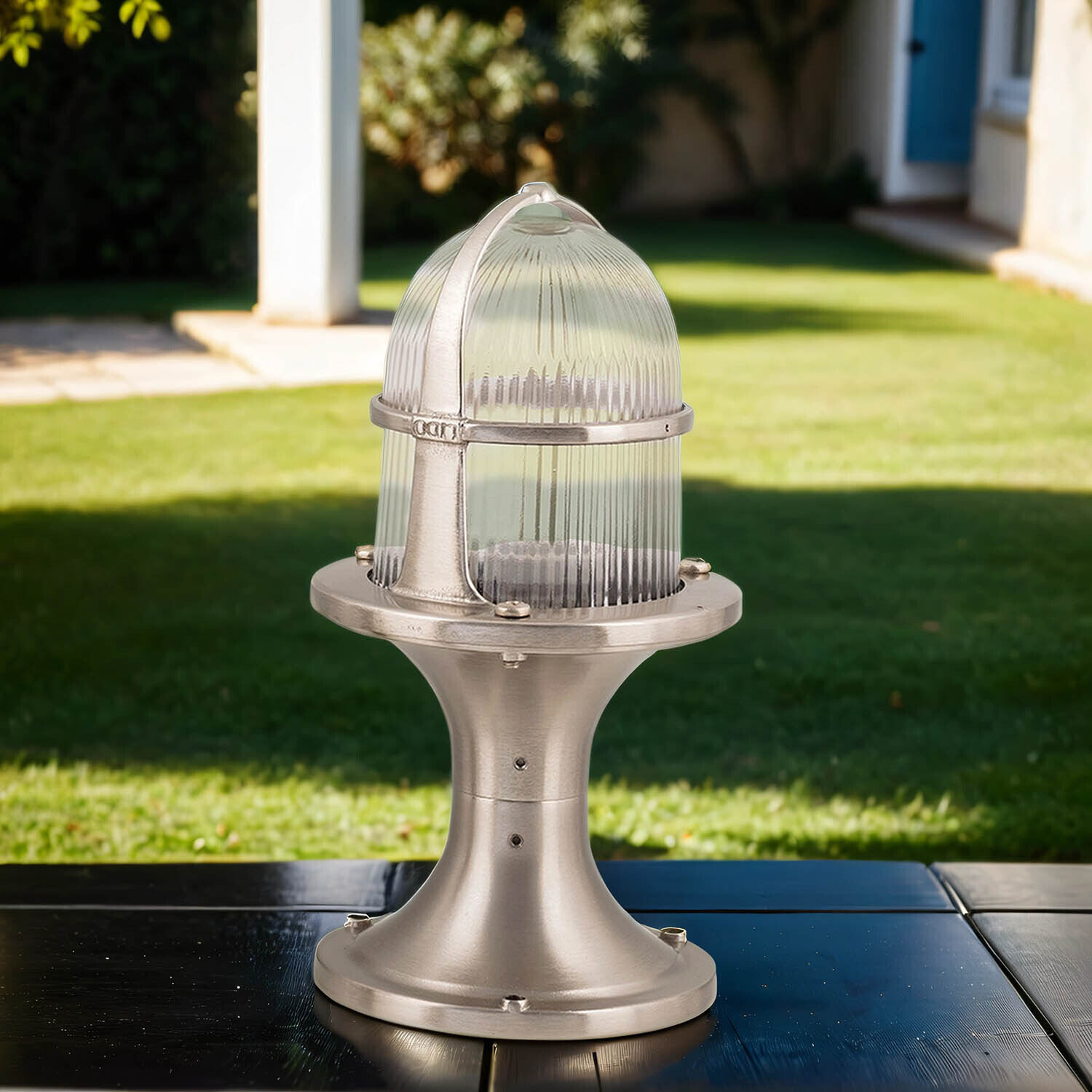 Lampe de socle extérieure nickel laiton véritable H:28cm