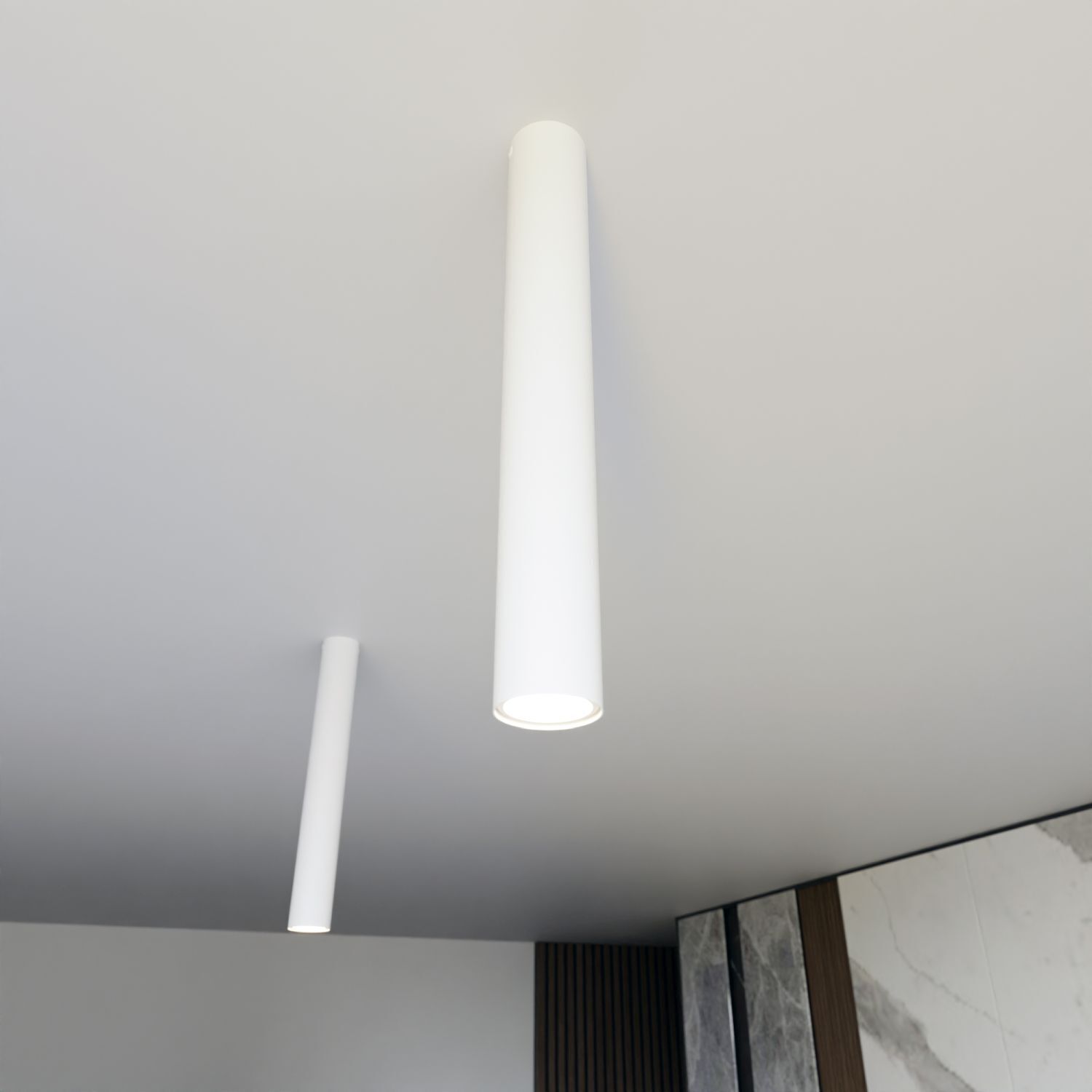 Plafonnier métal D : 6 cm H : 45 cm Blanc GU10 Apparent