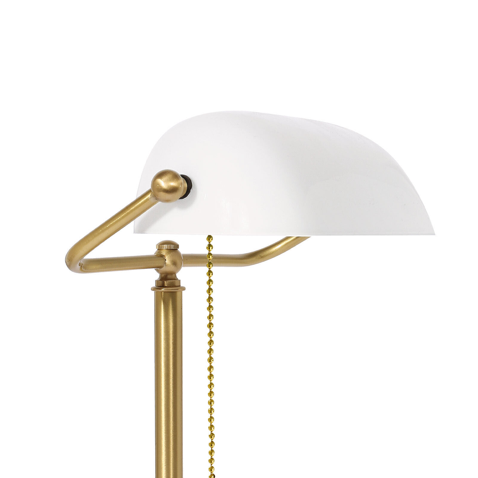 Bankerlampe Messing Glas 40 cm Zugschalter in Bronze Weiß Lampe, Lampenschirm, Drinnen, Zimmer, Duscharmatur