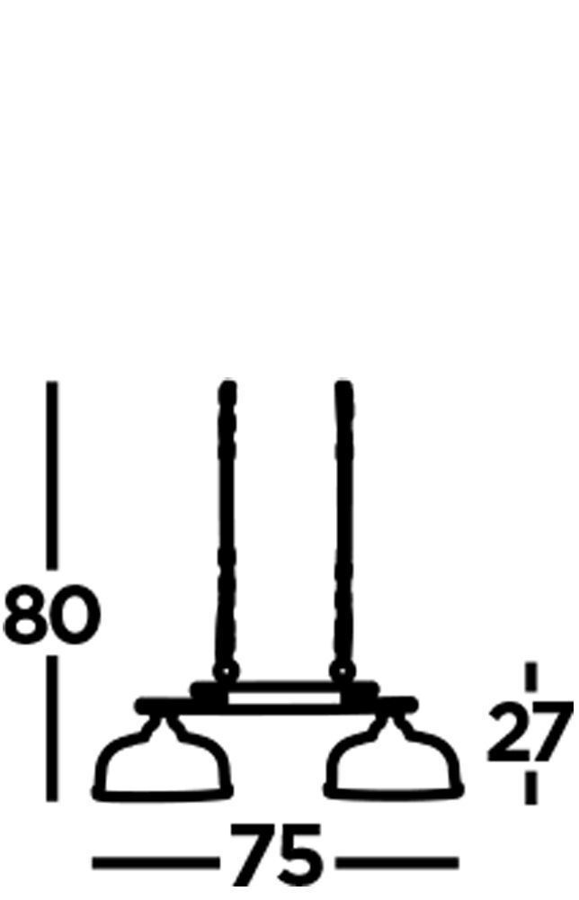 Suspension 2 flammes E27 verre métal L : 75 cm Art nouveau