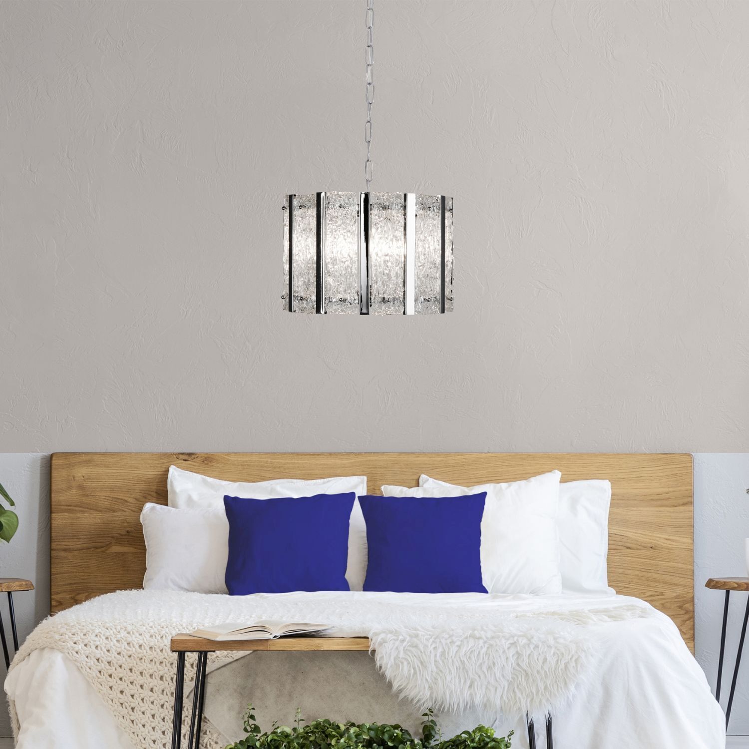 Lampe à suspendre ronde verre de pluie métal E14 Ø39 cm Moderne