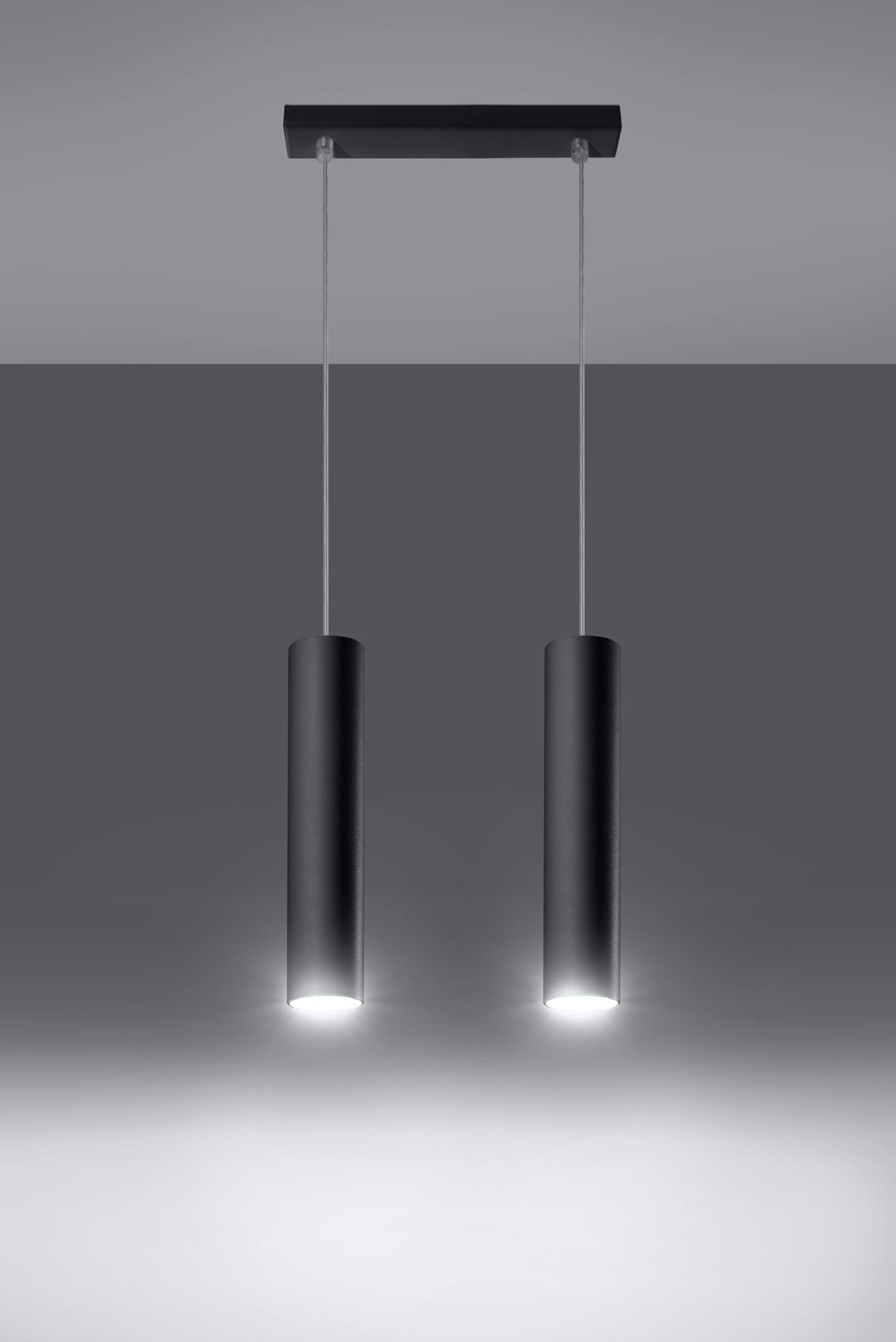 Suspension étroite Noir Métal 2 feux GU10