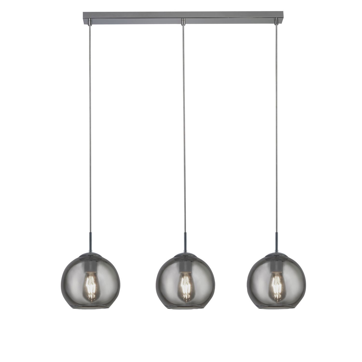 Lampe à suspendre Gris Chrome L : 81 cm Verre Boule Abat-jour 3x E27