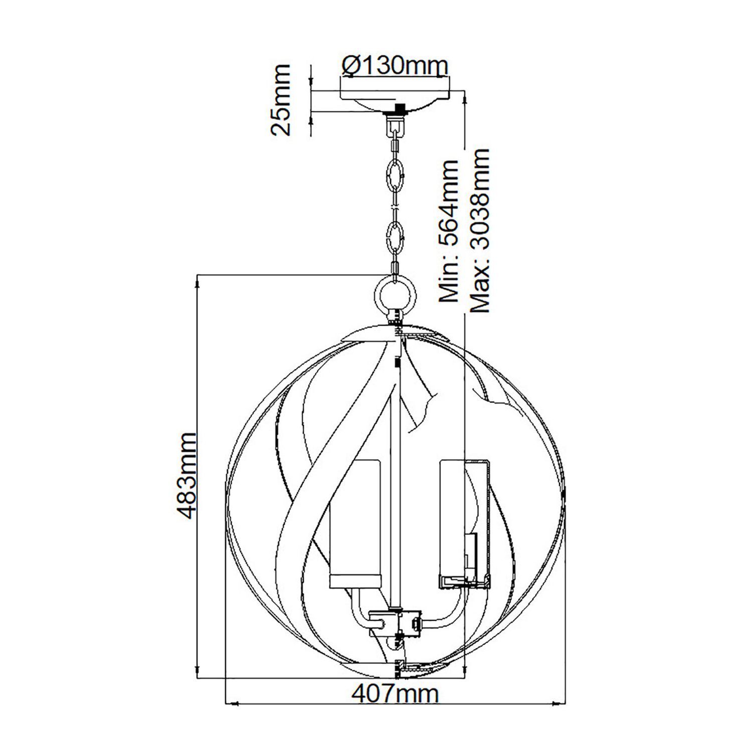 Suspension extérieure métal verre 3x E14 IP44 Ø 41 cm