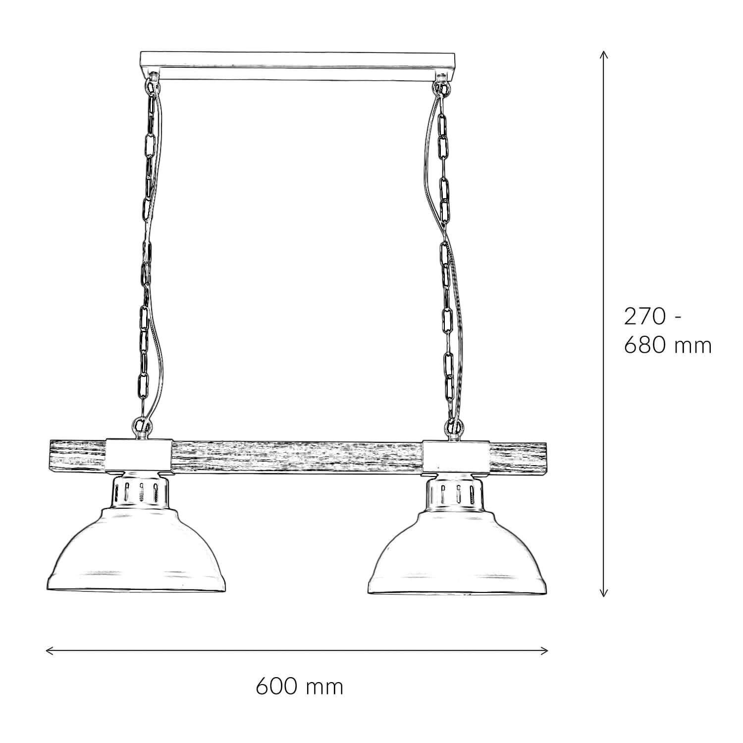 Lampe à suspension de style rustique en bois véritable, cuivre antique HAKON