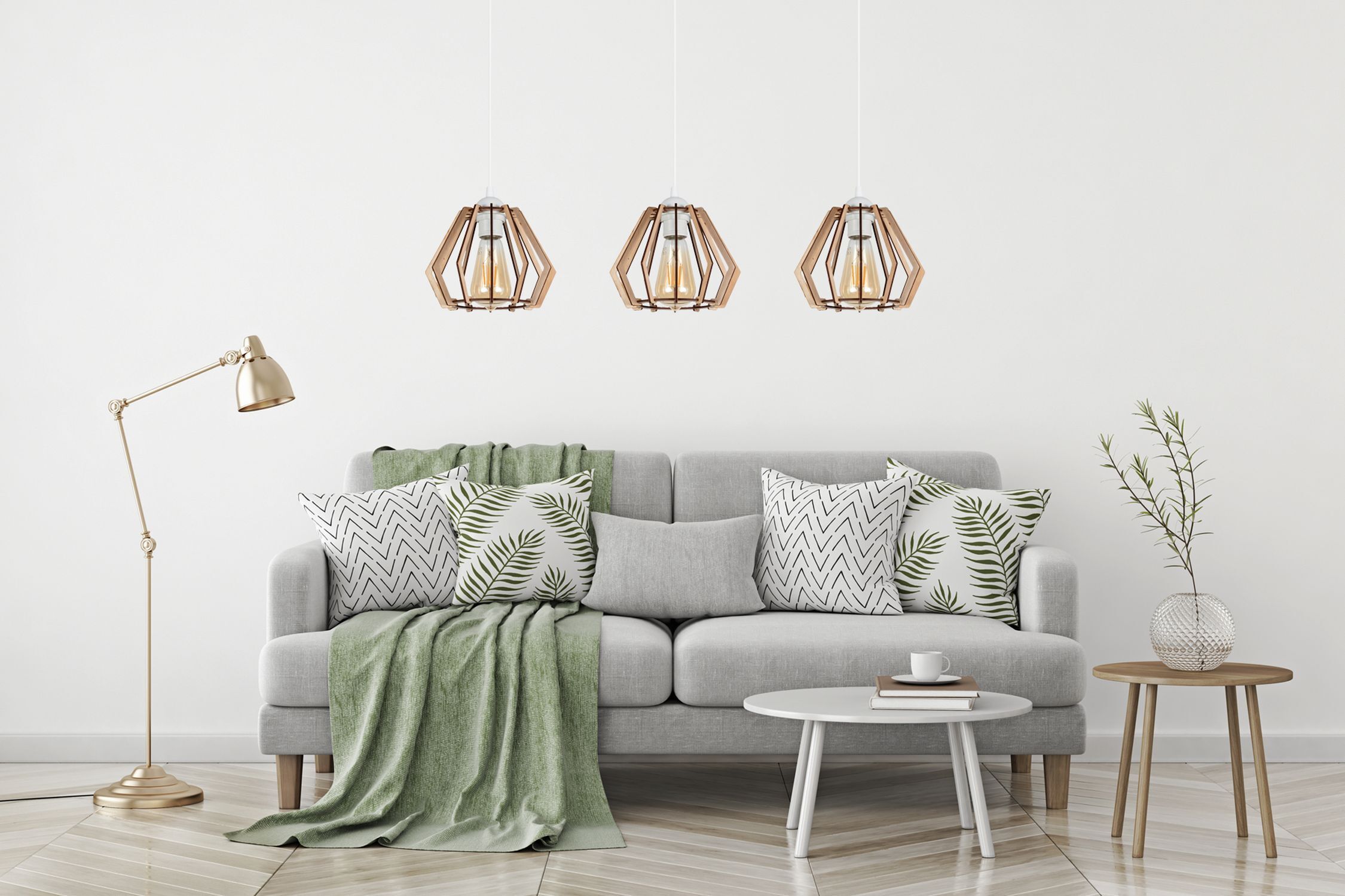 Suspension Scandinave Bois Métal Blanc E27 3-flmg Lampe, Dekoration für Zuhause, Kissen, Tasse, Couch