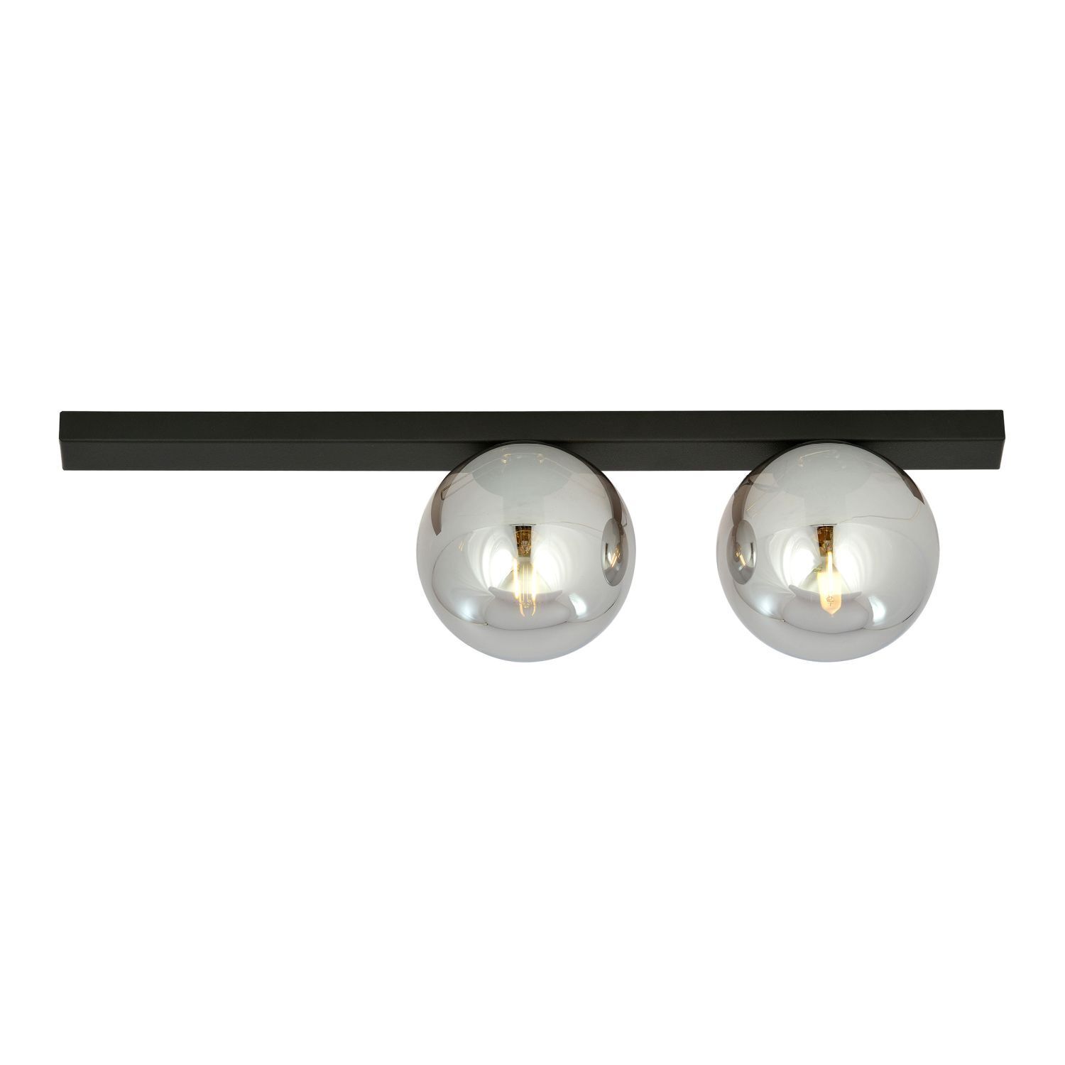 Plafonnier verre fumé métal L : 60 cm E14 2 flammes
