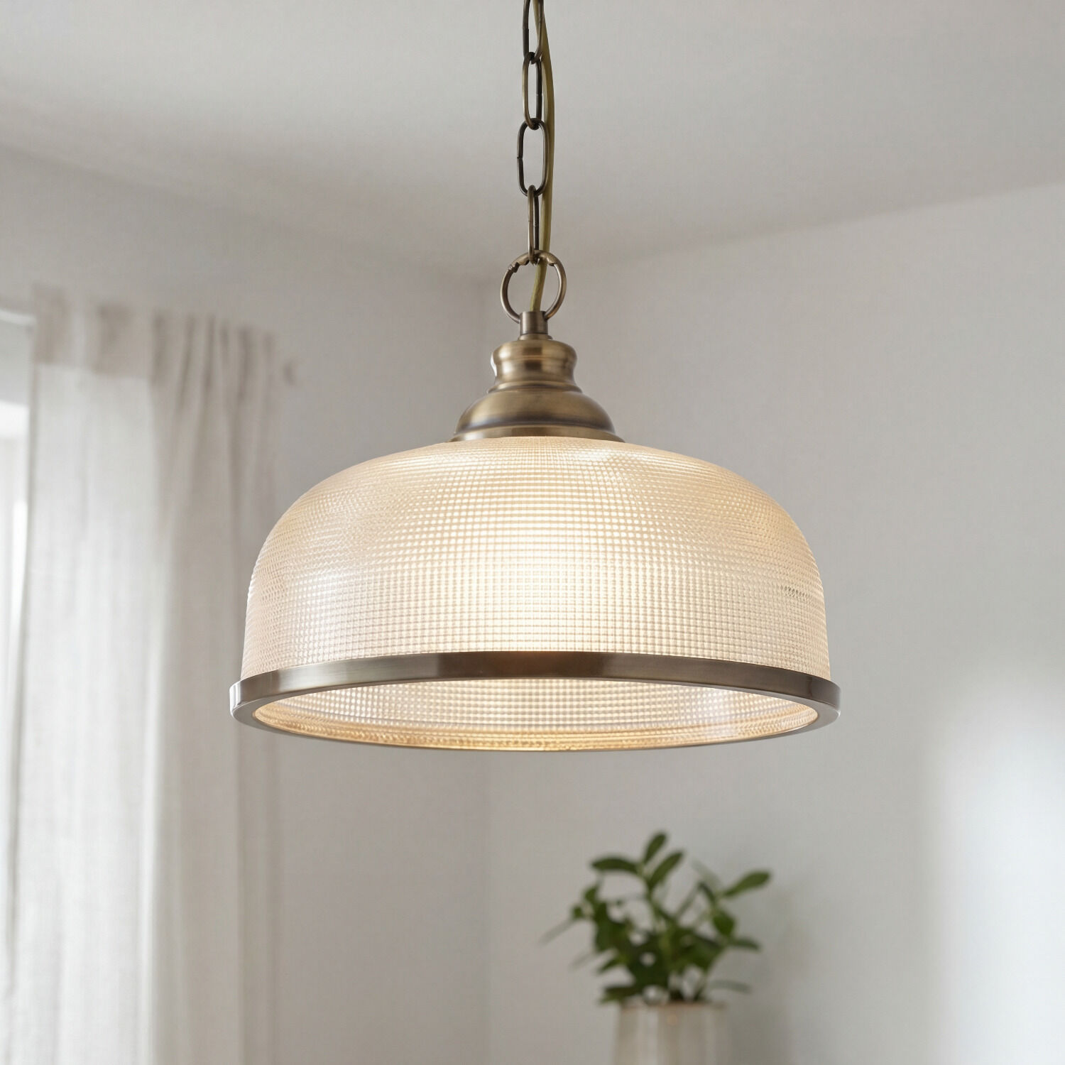 Hängeleuchte Glas Metall Ø 27 cm rund H: max. 1,2 m E27 pendant light, hängelampe, messing, glasschirm, sanftes licht