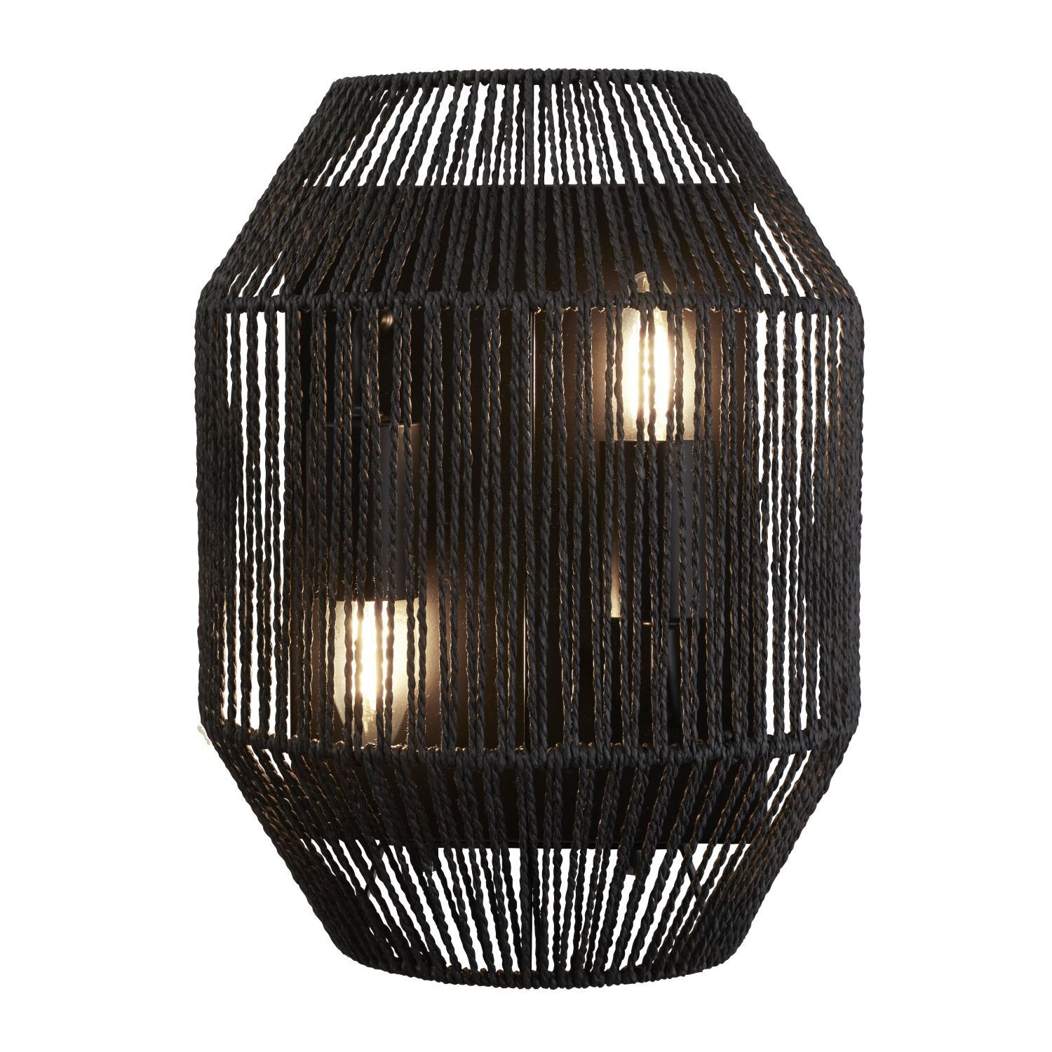 Applique noire 2 flammes E27 corde Abat-jour H : 30,5 cm