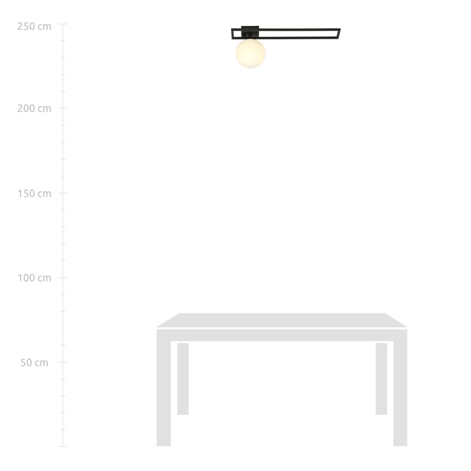 Plafonnier noir blanc E14 50 cm Abat-jour sphérique verre métal