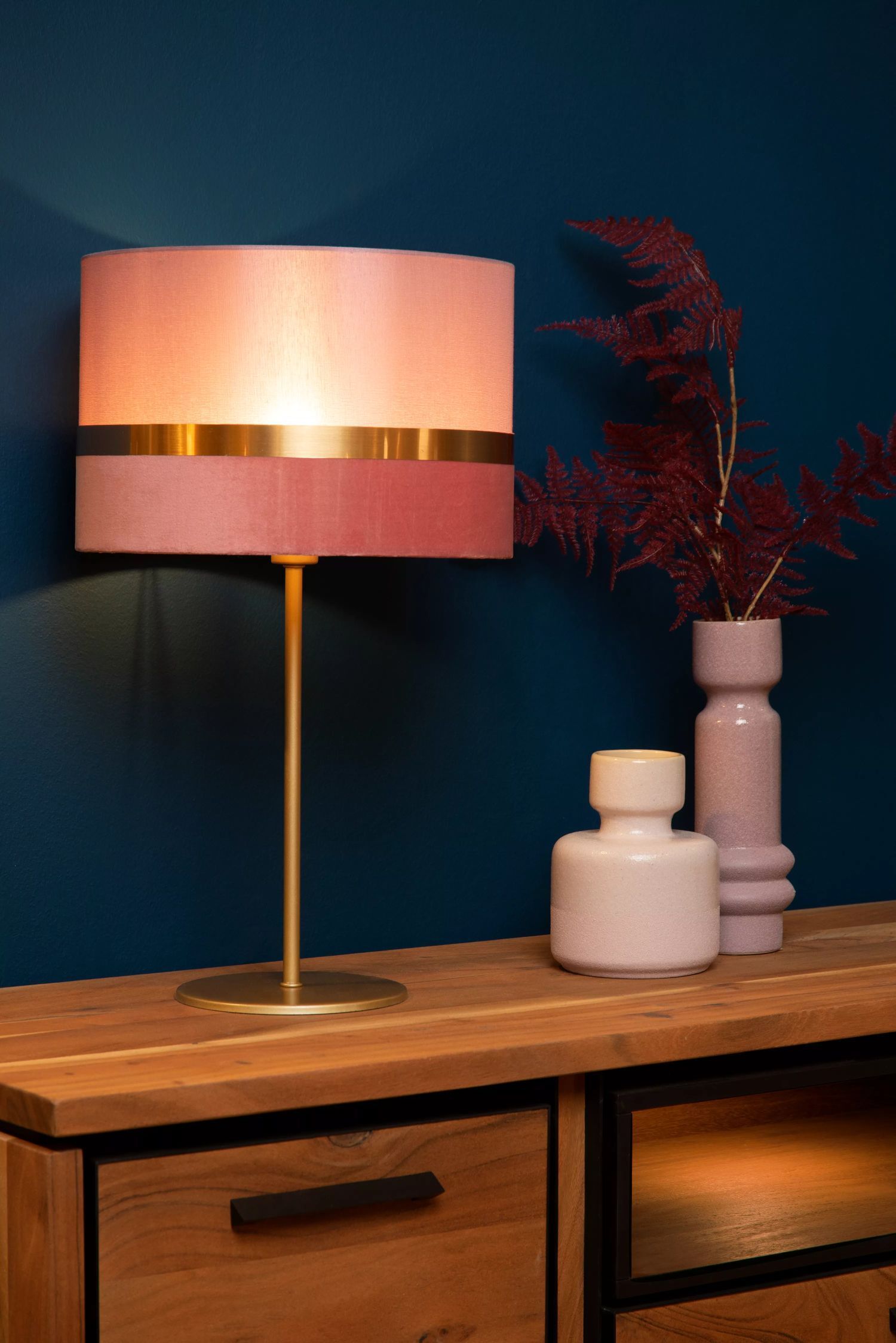 Tischlampe Stoffschirm Pink Gold 50 cm E14 blendarm Lampe, Pflanze