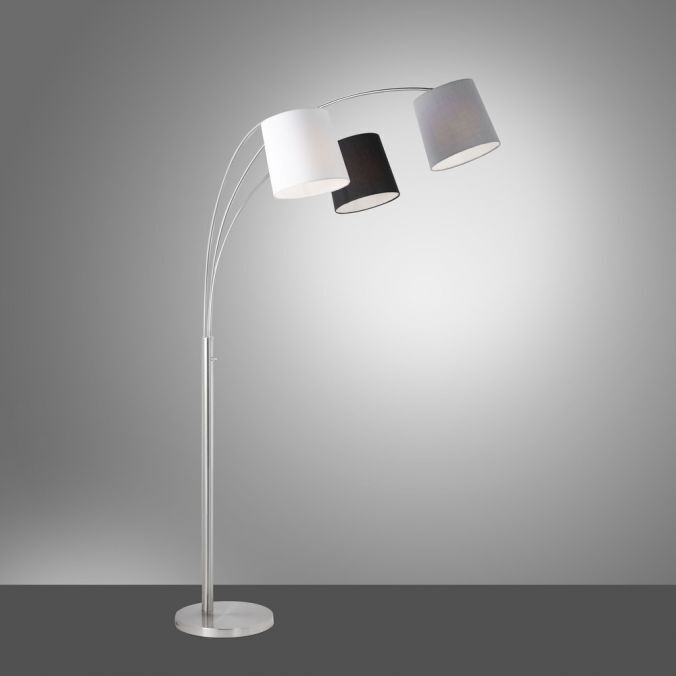 Gemütliche Bogenleuchte Metall Stoff E27 190 cm 3-flmg Lampe, Lampenschirm