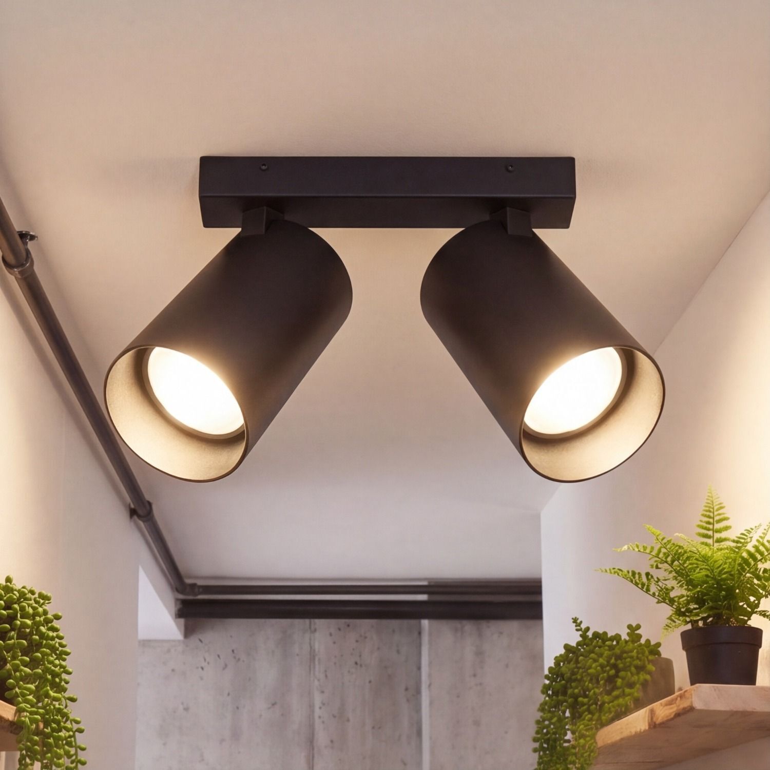 Deckenklemmleuchte, Spotlicht, Schwarz, Doppelspot, metallic
