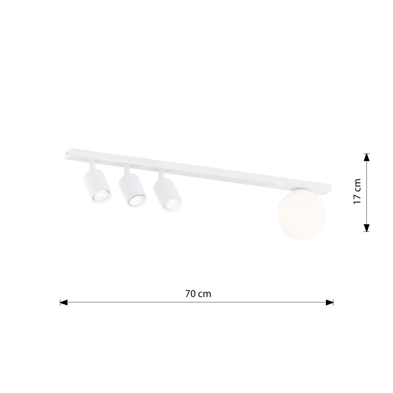 Spot de plafond verre métal 70 cm de long blanc 3x GU10 + E14