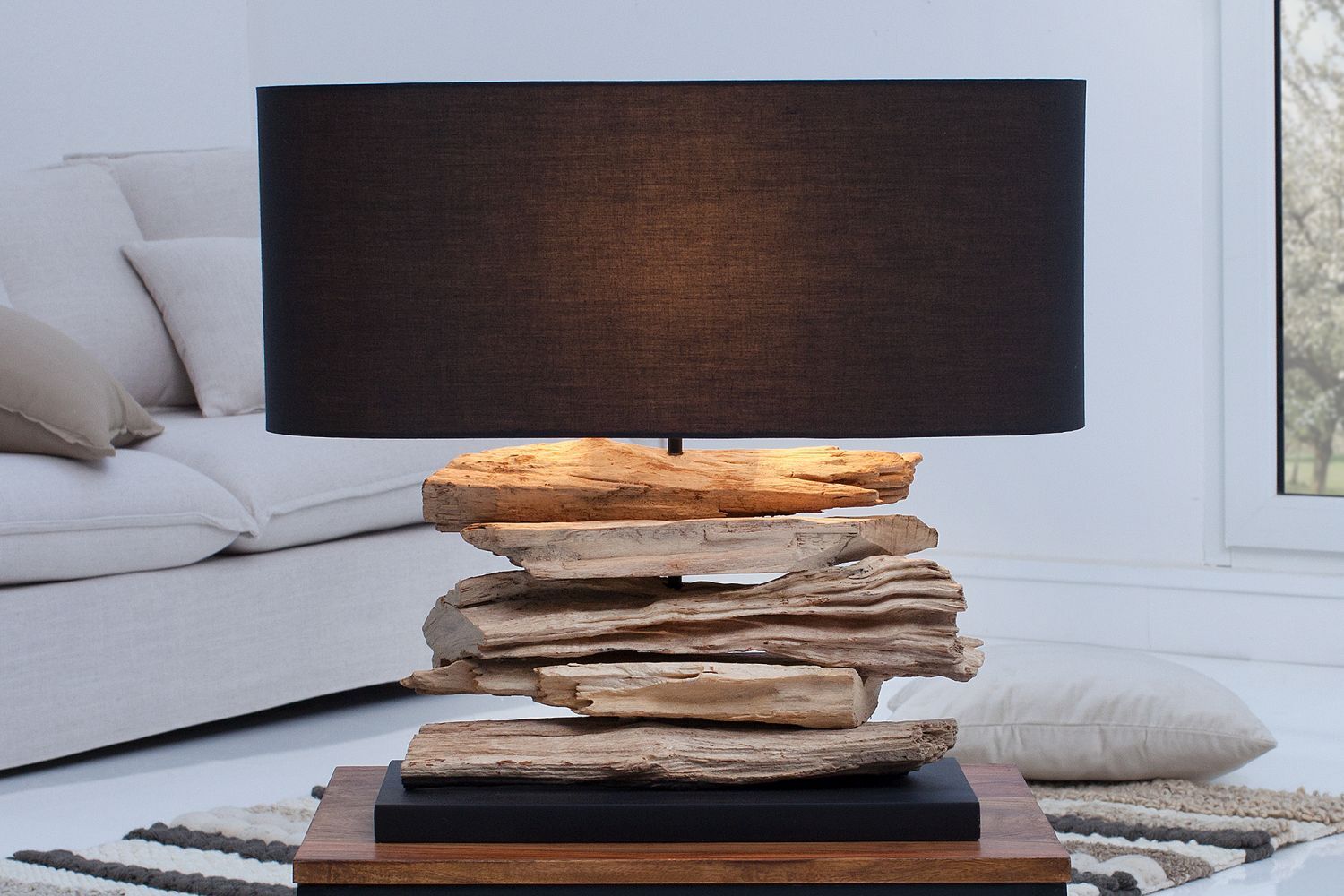 Lampe de table RIVER bois flotté lin fait main pièce unique Lampe, Tischlampe, Holz