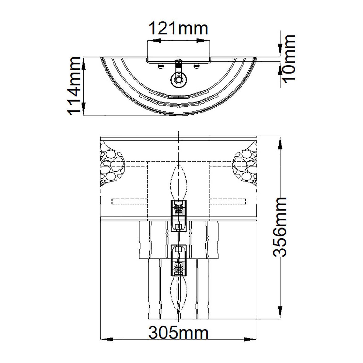 Toilettenpapierspender, Wandmontiert, Halbrunde Form, Abmessungen 305mm, Diagramm
