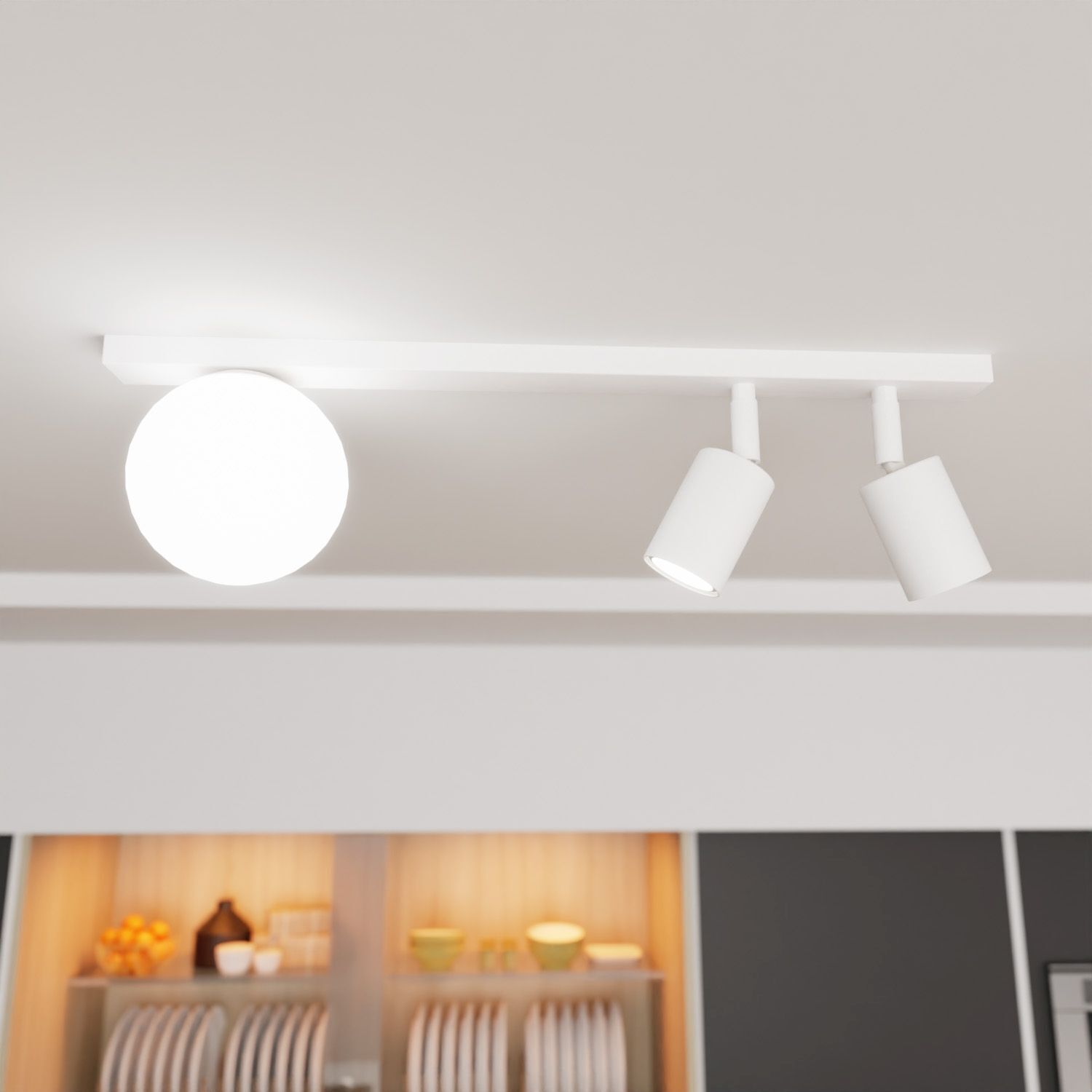 Spot de plafond 60 cm long Blanc GU10 + E14 Métal Verre