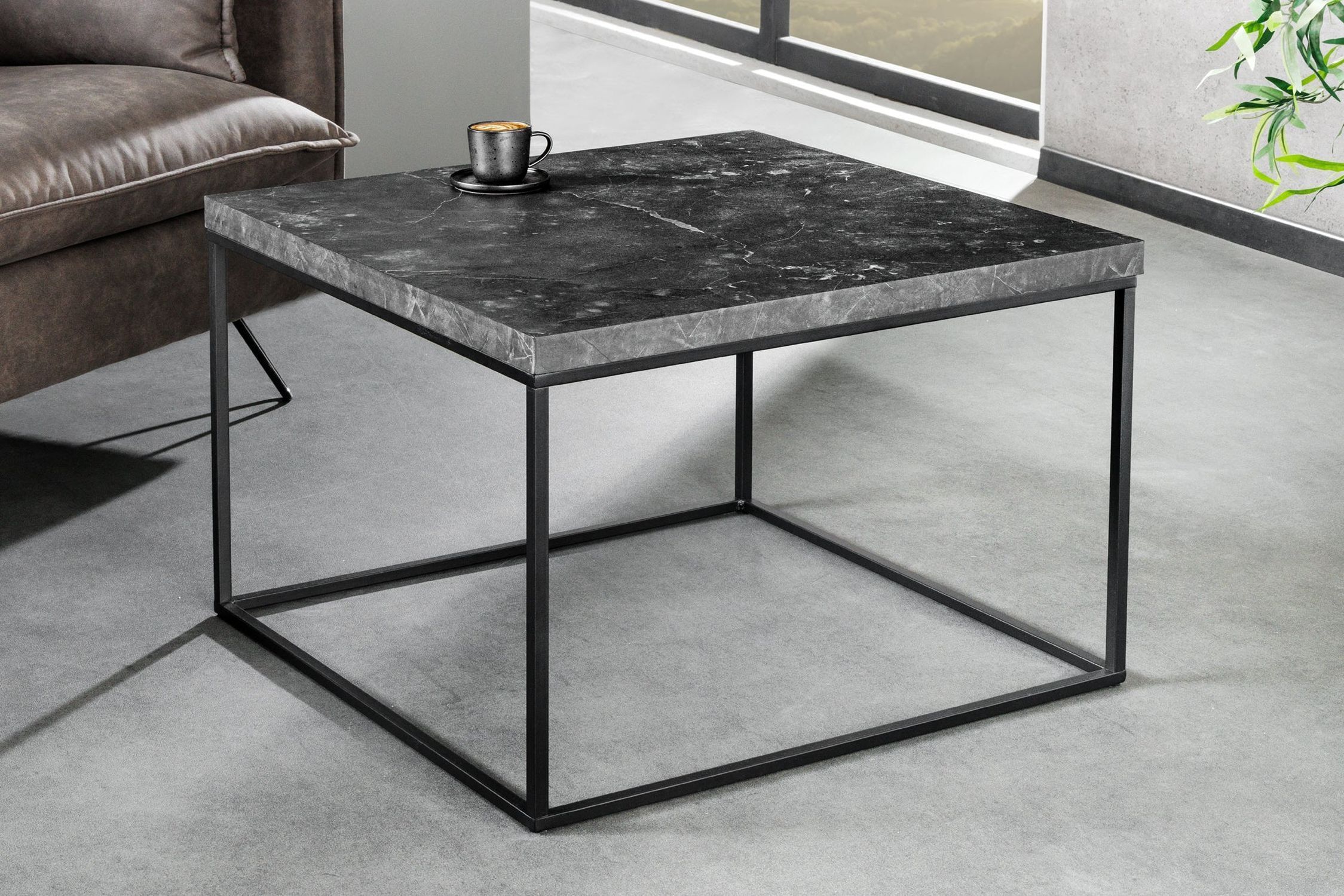 Table basse noire 60 x 60 cm aspect marbre noir Kaffeetisch, Mobiliar, Tabelle, Tischplatte, Tasse