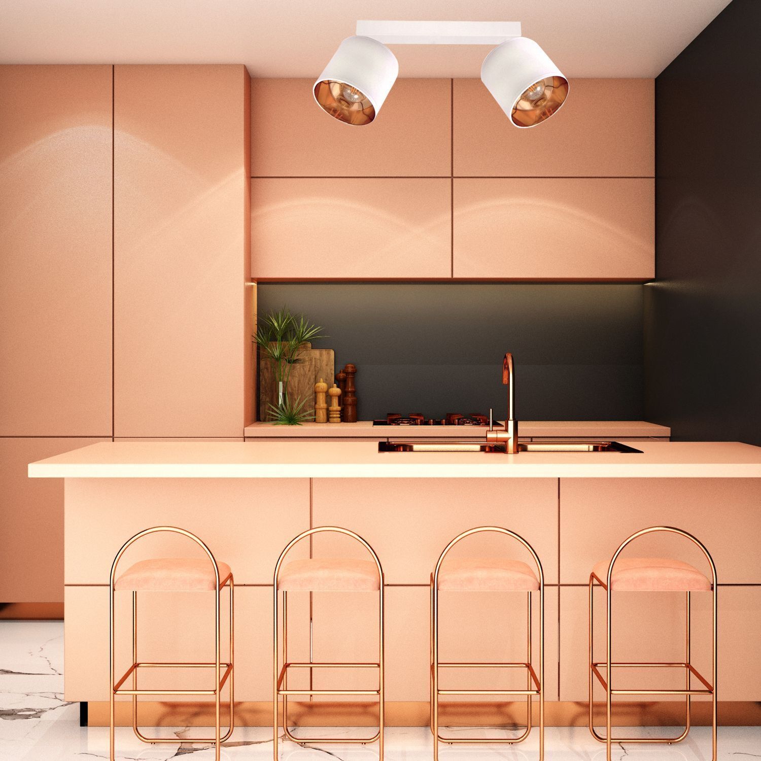 Spot de plafond mobile blanc or E27 2-flmg tissu Drinnen, Innenarchitektur, Beleuchtung, Küche, Kücheninsel