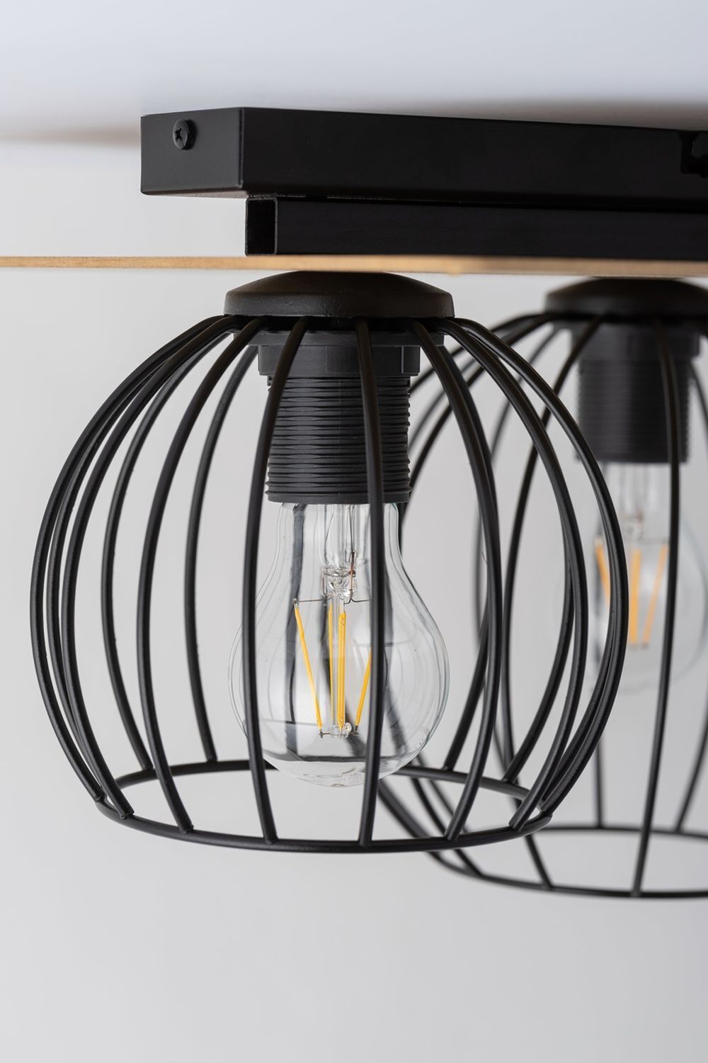 Plafonnier Métal Bois E27 Noir Naturel Rétro intérieur