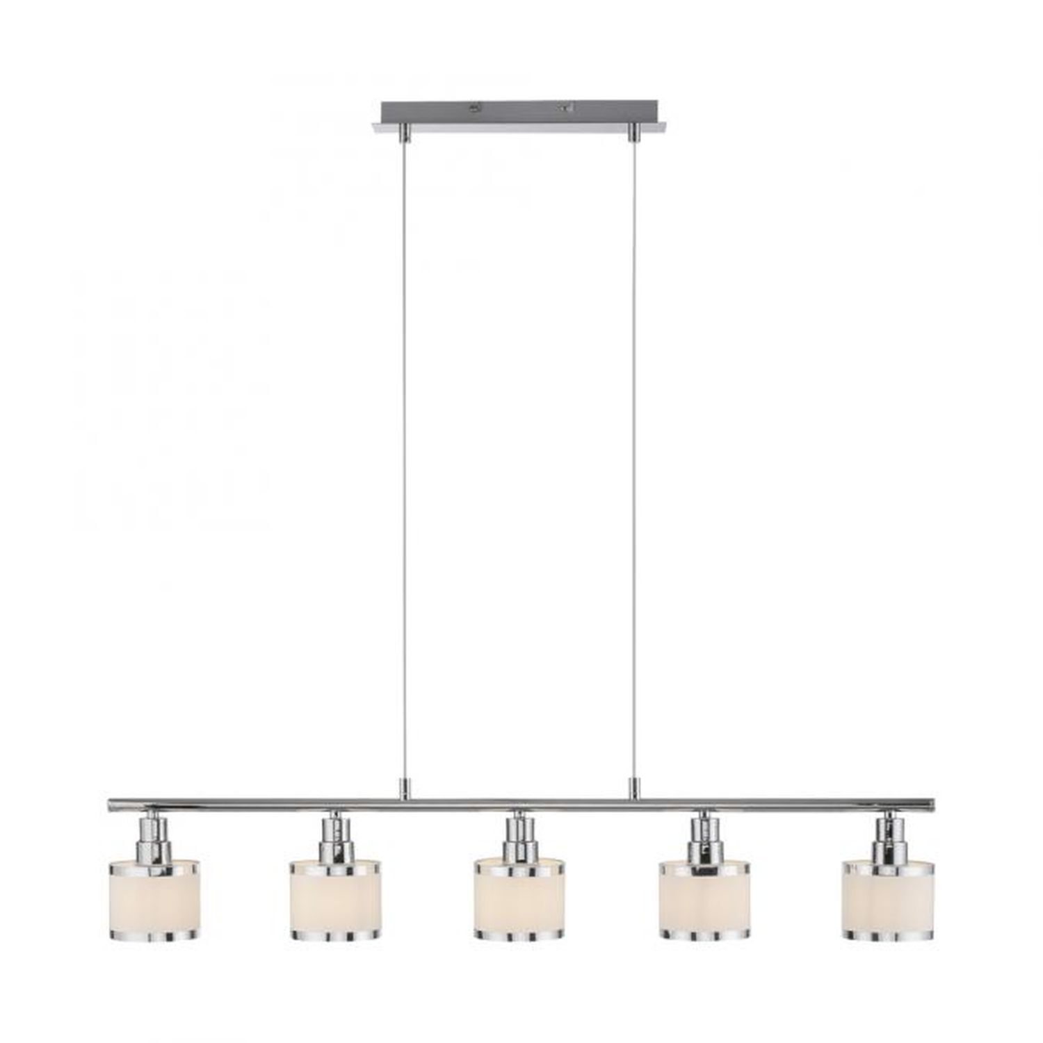 Suspension longue métal chrome 5 flammes E14 90 cm