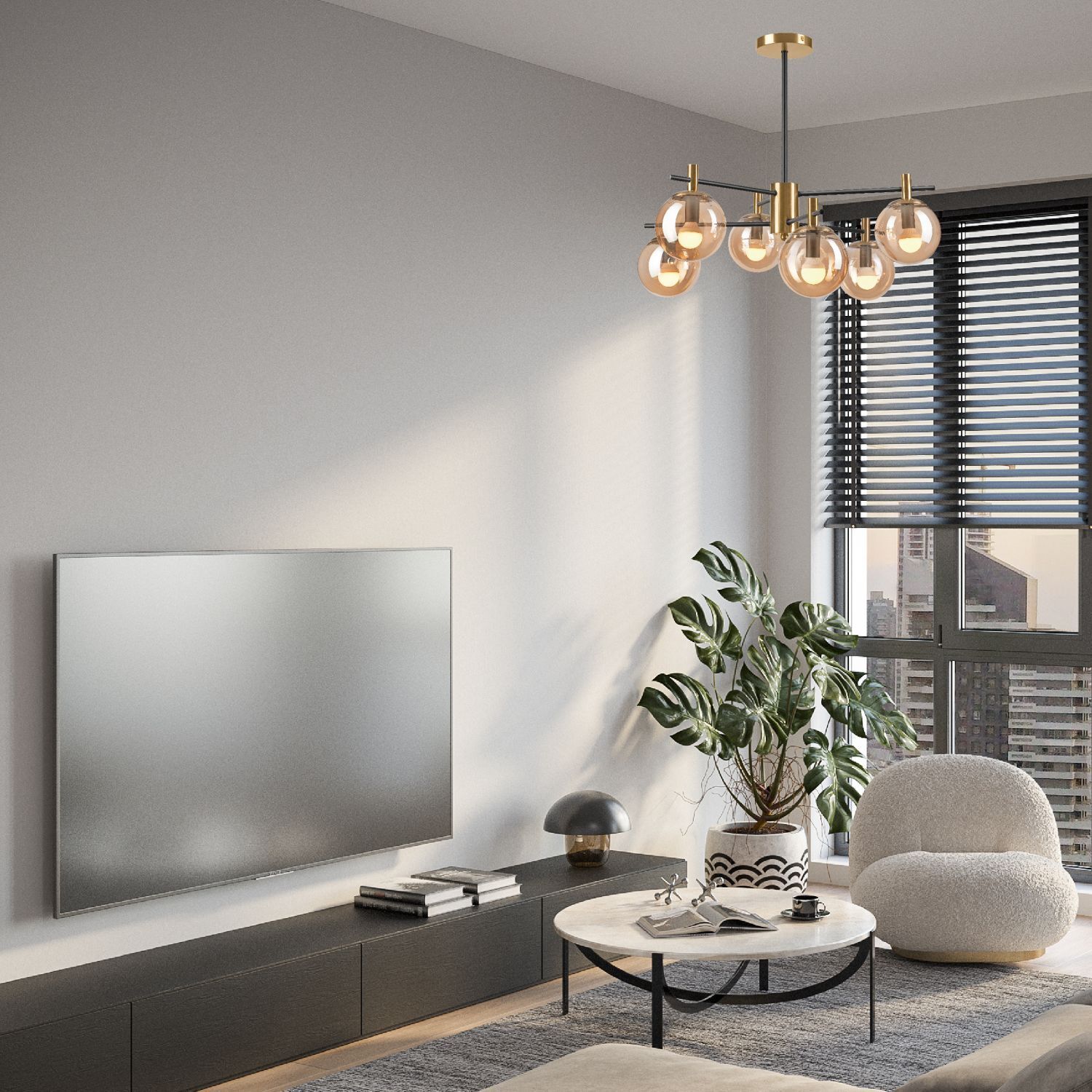 Lampe de plafonnier verre métal or noir 6-flmg Moderne Dekoration für Zuhause, Pflanze, Lampe, Innenarchitektur, Buch