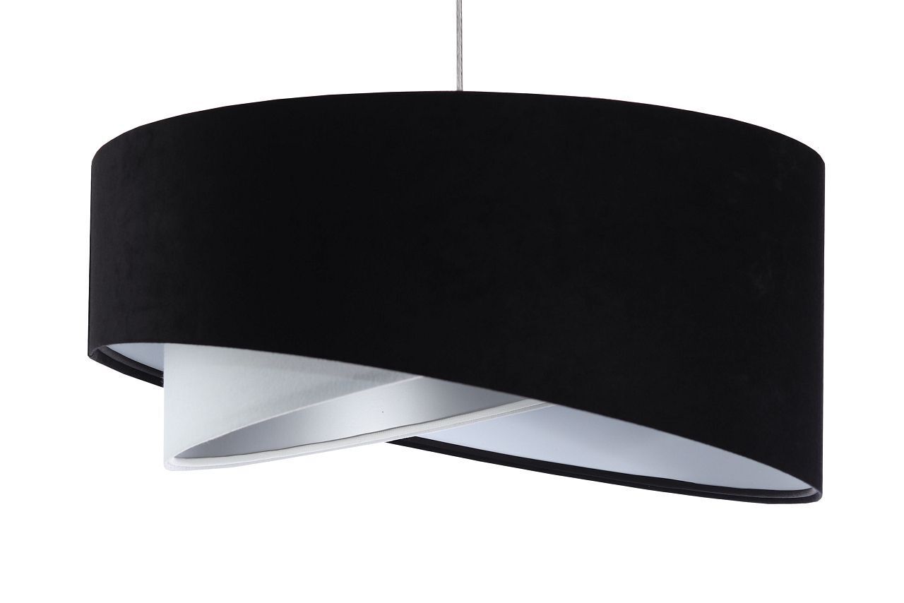 Suspension E27 ronde D : 50 cm Tissu Noir Argent Blanc Lampe