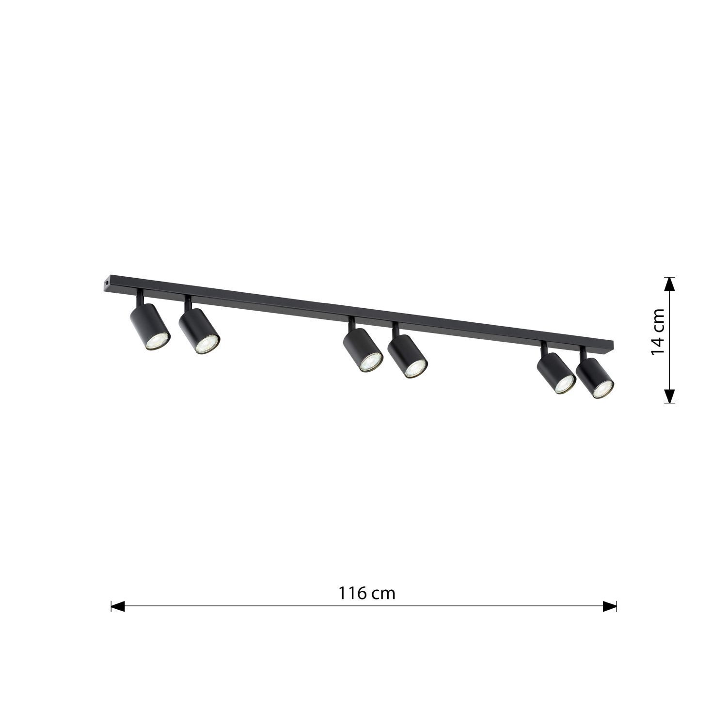 Plafonnier métal 116 cm de long noir GU10 6 flammes