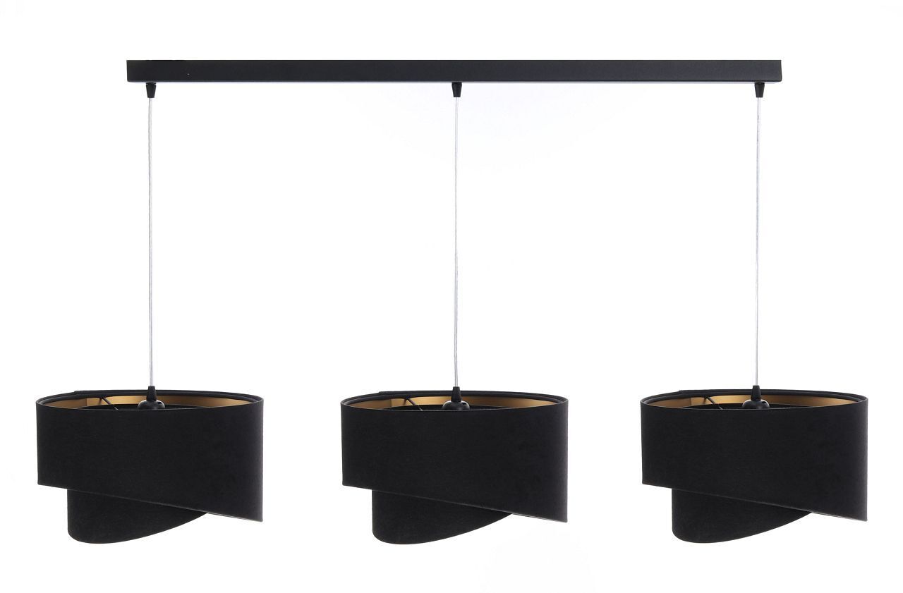 Suspension tissu 3 flammes tissu noir or E27
